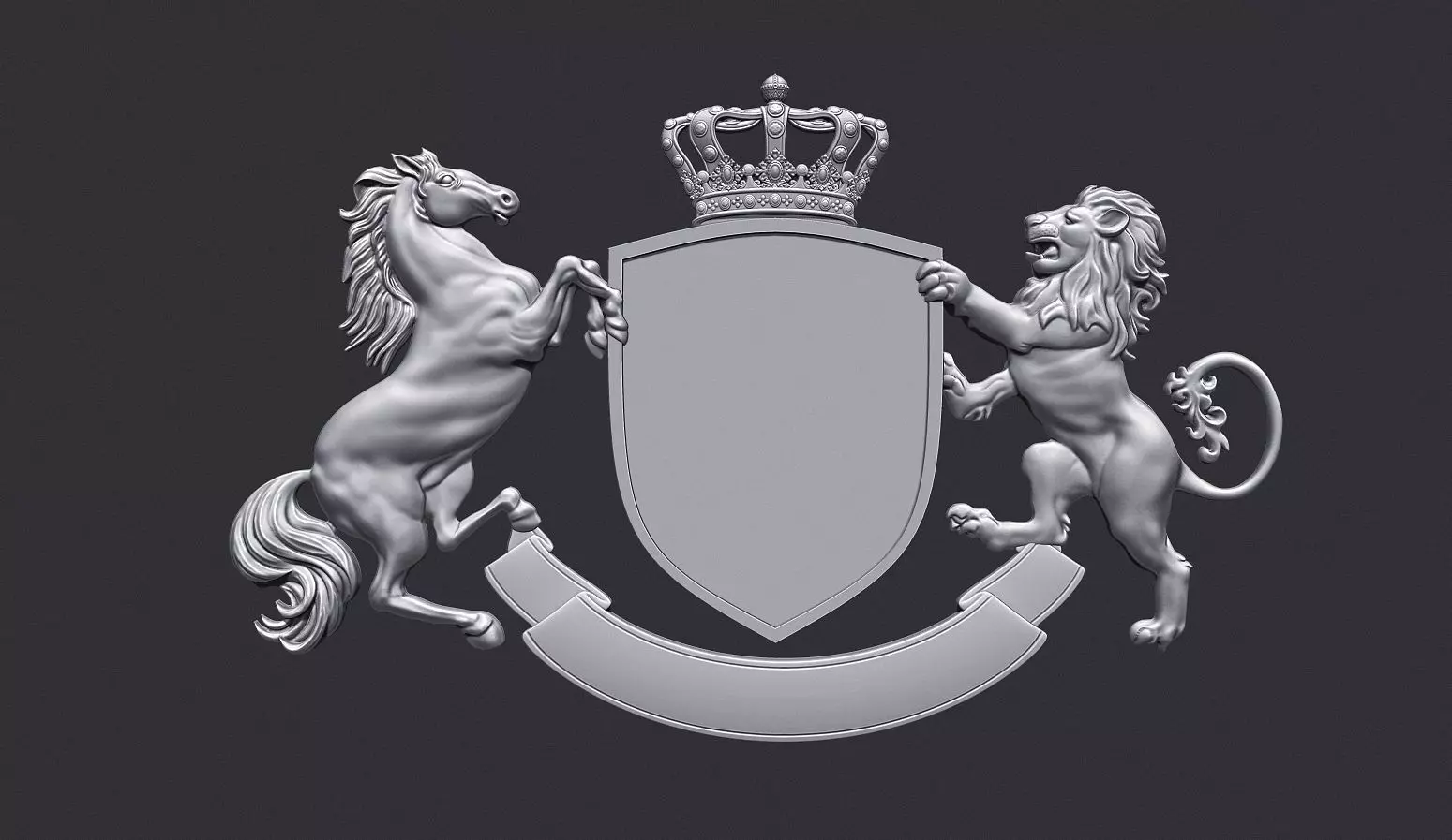 Coat of Arms Heraldic Lion and Horse Shield 3D print model_0
