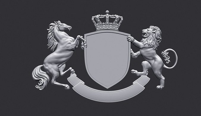 Coat of Arms Heraldic Lion and Horse Shield 3D print model