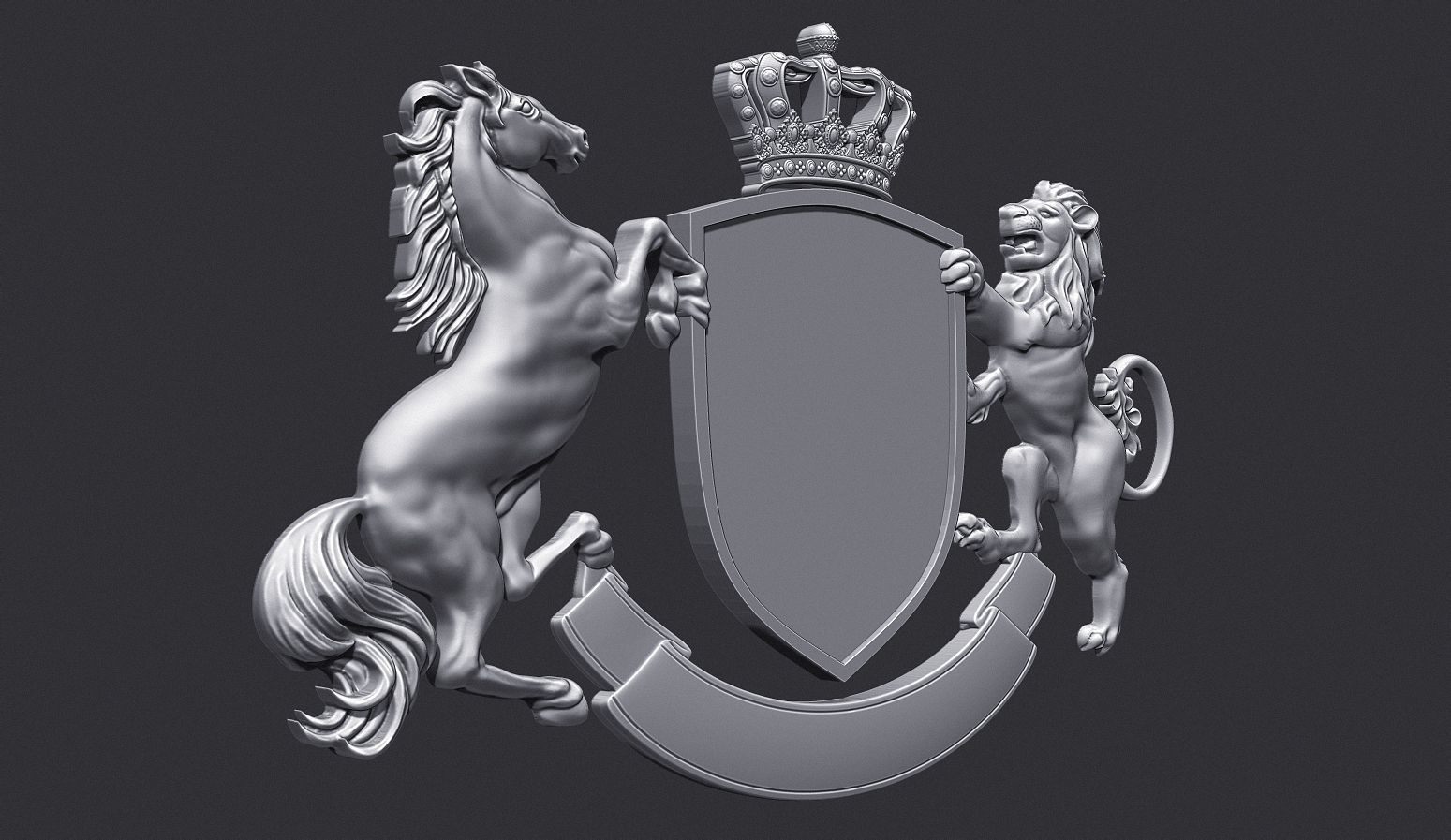Coat of Arms Heraldic Lion and Horse Shield 3D print model_3