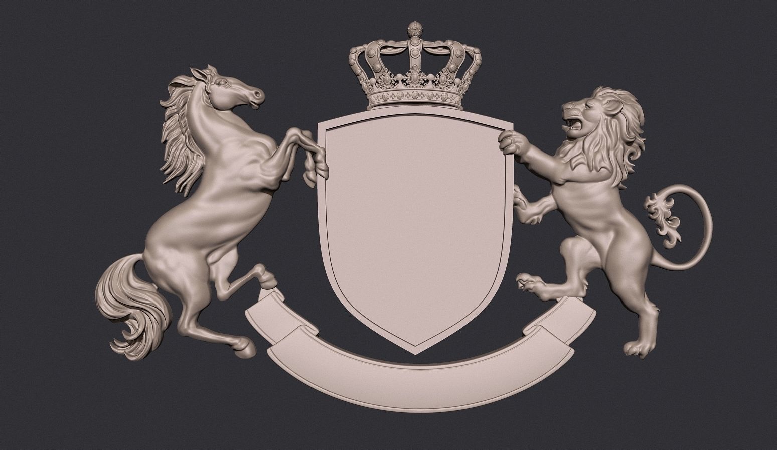 Coat of Arms Heraldic Lion and Horse Shield 3D print model_14