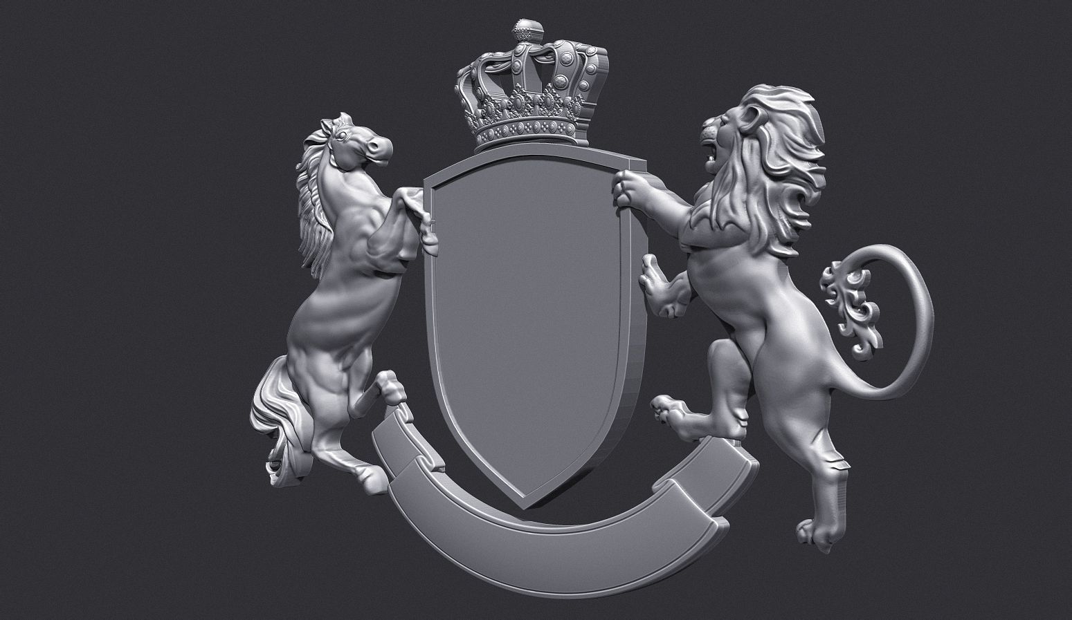 Coat of Arms Heraldic Lion and Horse Shield 3D print model_2
