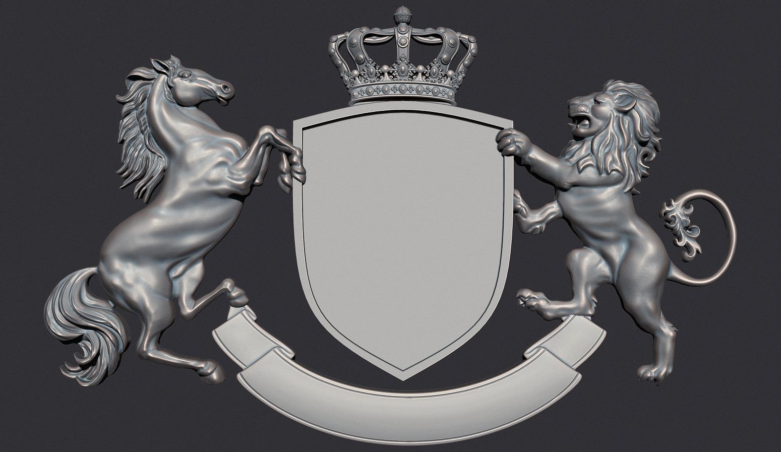 Coat of Arms Heraldic Lion and Horse Shield 3D print model_10
