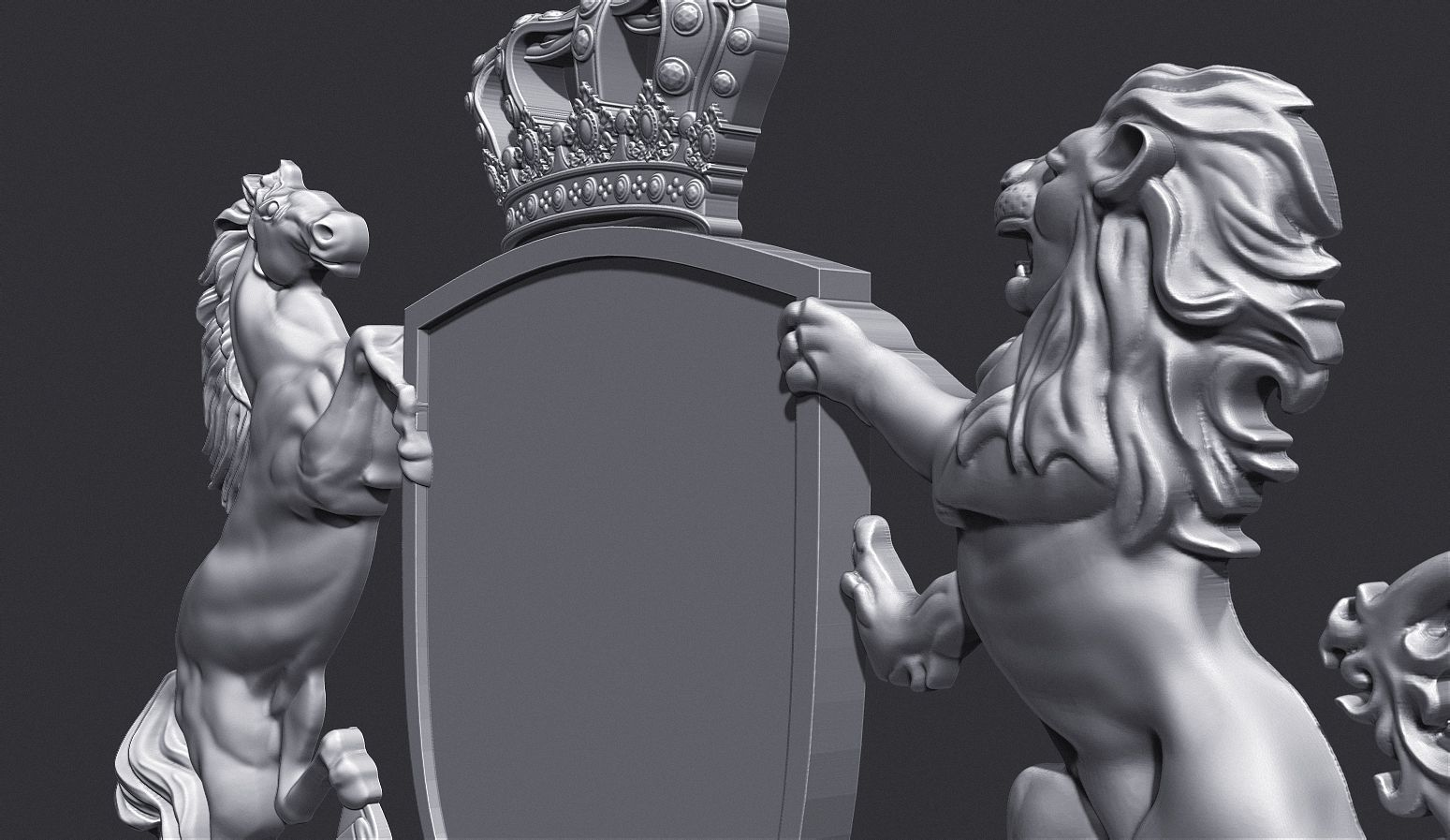 Coat of Arms Heraldic Lion and Horse Shield 3D print model_7