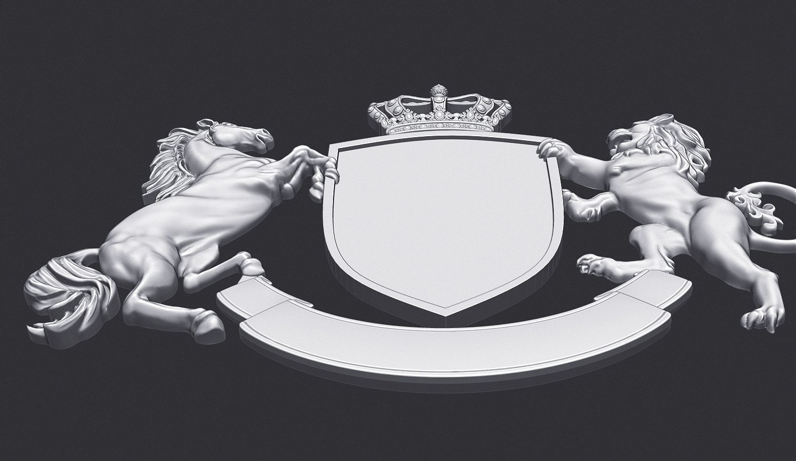 Coat of Arms Heraldic Lion and Horse Shield 3D print model_4