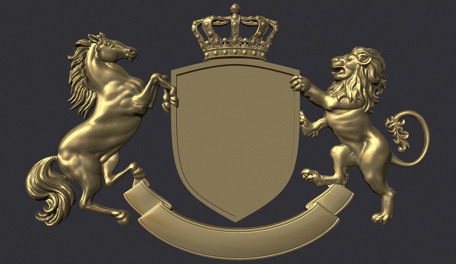 Coat of Arms Heraldic Lion and Horse Shield 3D print model_1