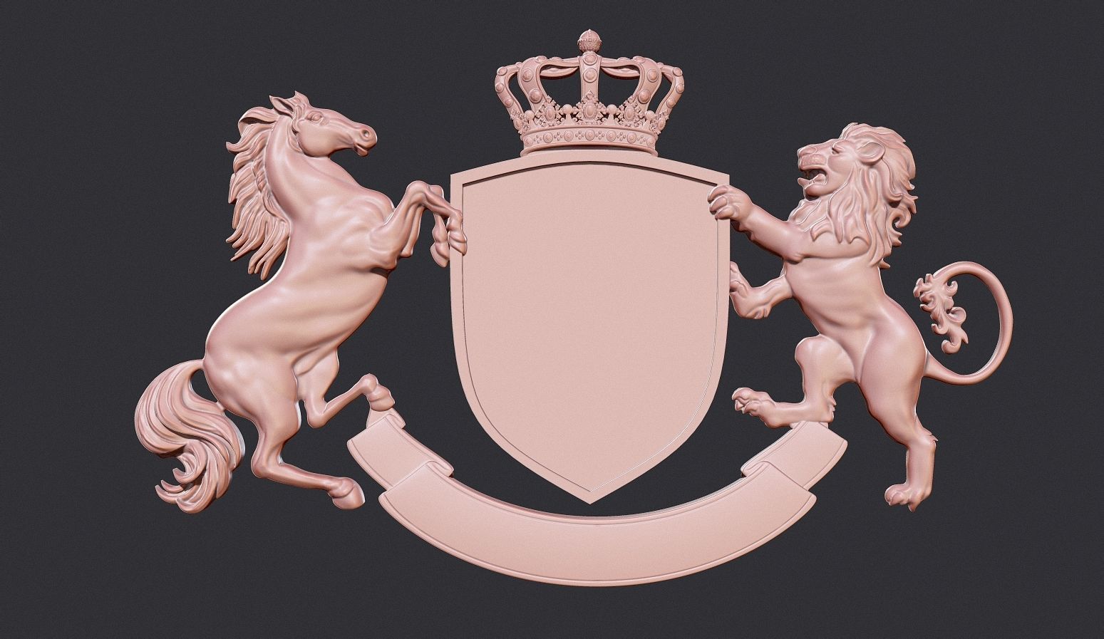 Coat of Arms Heraldic Lion and Horse Shield 3D print model_15