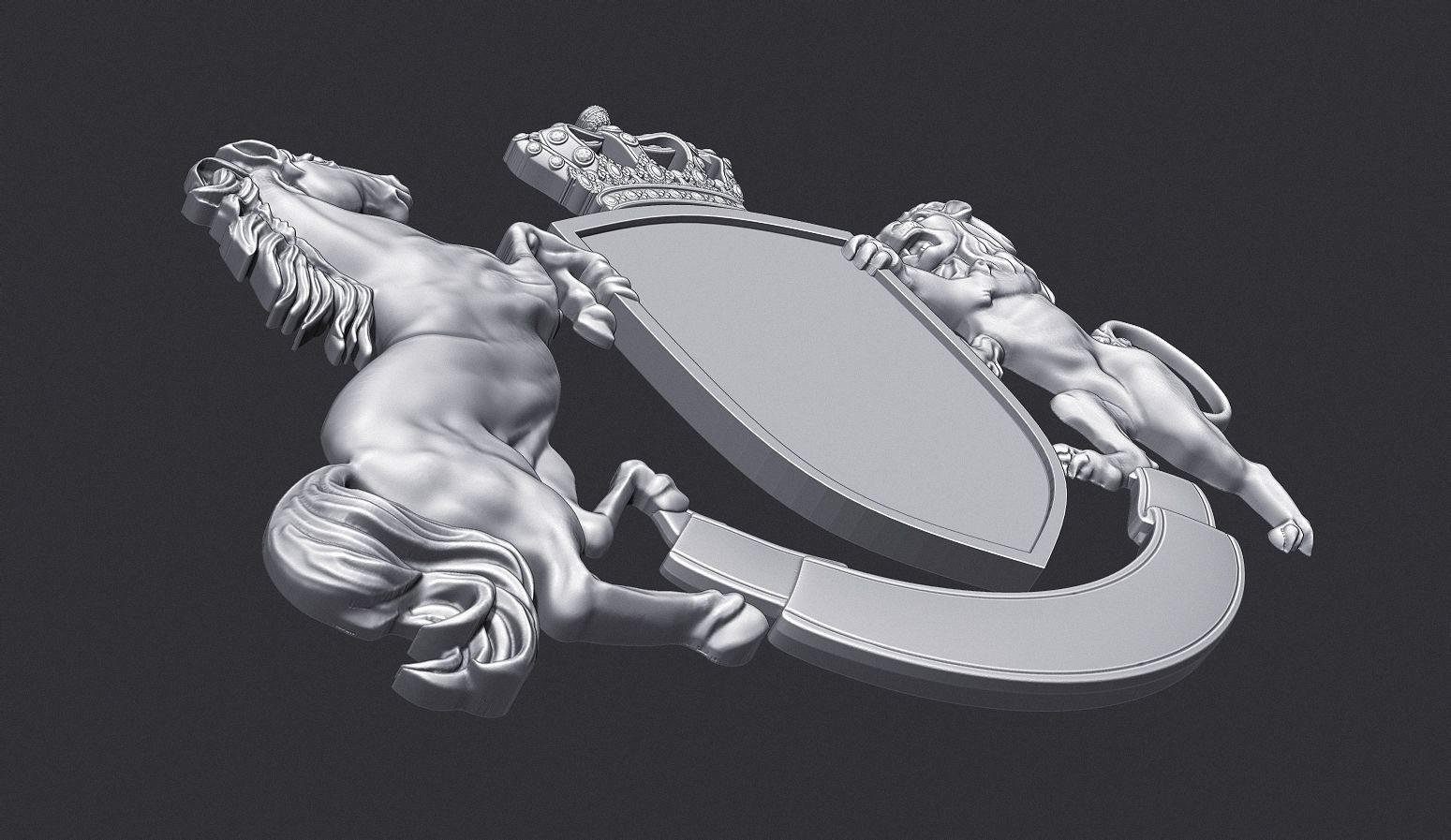 Coat of Arms Heraldic Lion and Horse Shield 3D print model_5