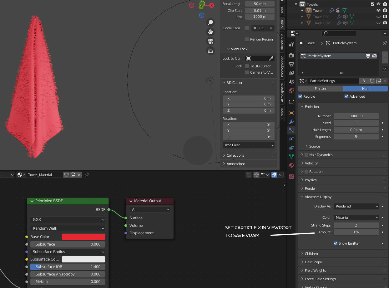 Realistic Towel with 800000 Hair Particles 3D model_4