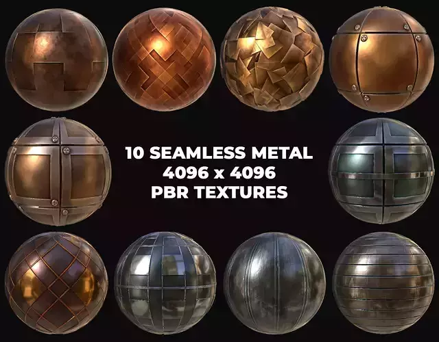 10 Seamless Metal Panels and Grids PBR Materials - Set 2 Texture