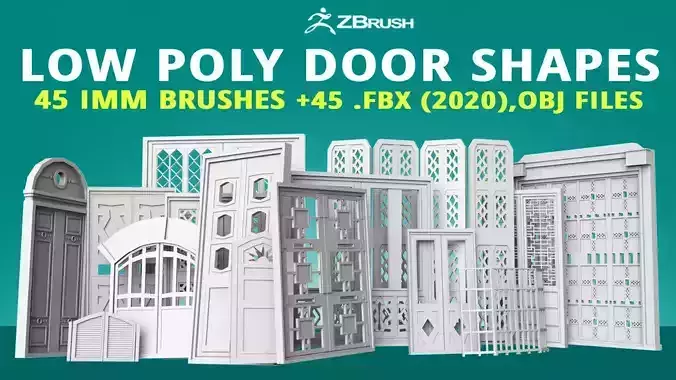 45 low poly interior and exterior door base meshes IMM brush