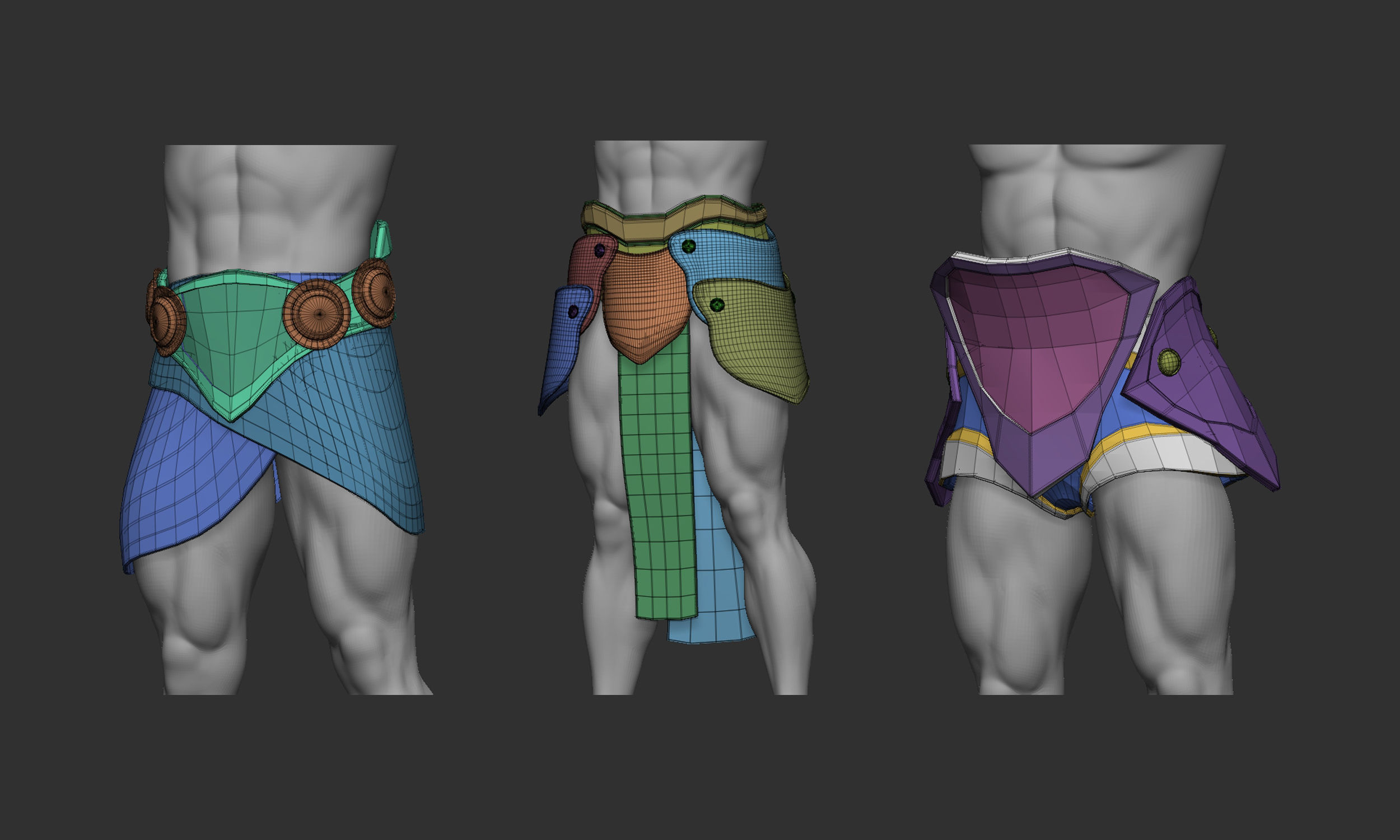 20 Low-poly medieval fantasy waist armor base mesh IMM brush 3D model_12