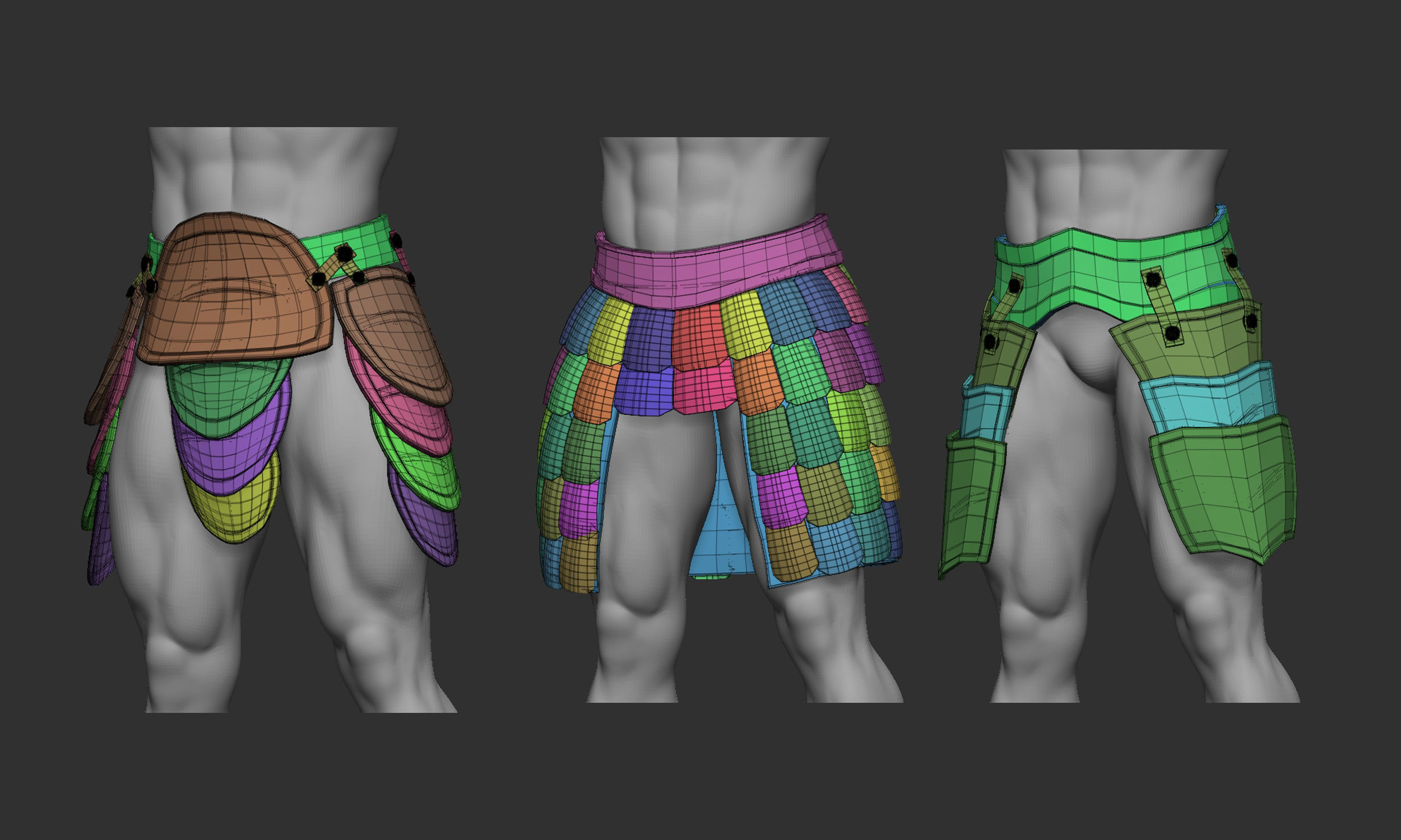 20 Low-poly medieval fantasy waist armor base mesh IMM brush 3D model_9