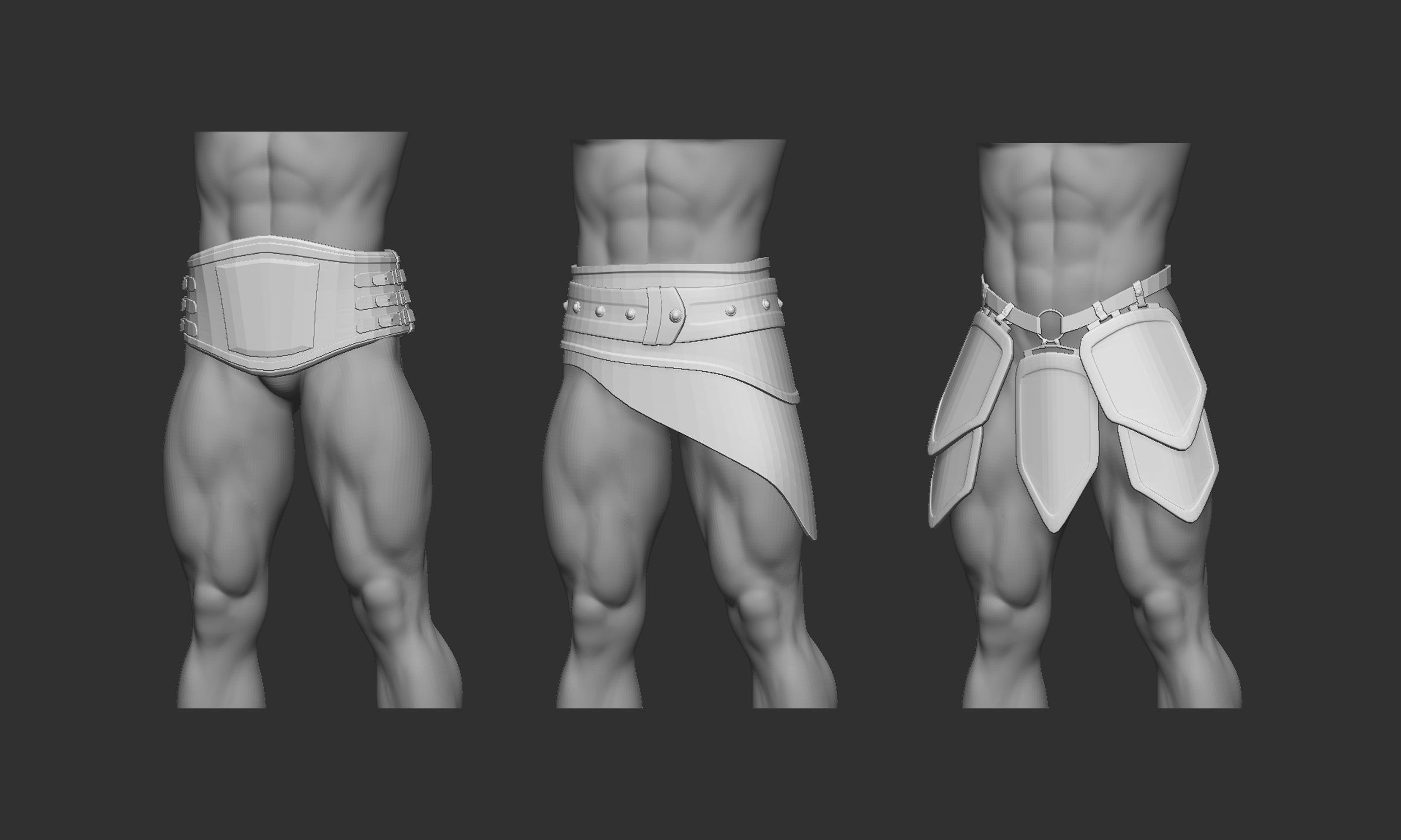 20 Low-poly medieval fantasy waist armor base mesh IMM brush 3D model_3