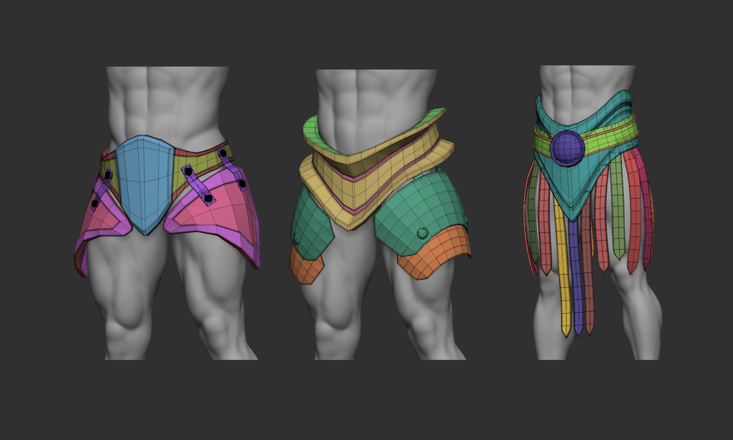 20 Low-poly medieval fantasy waist armor base mesh IMM brush 3D model_11