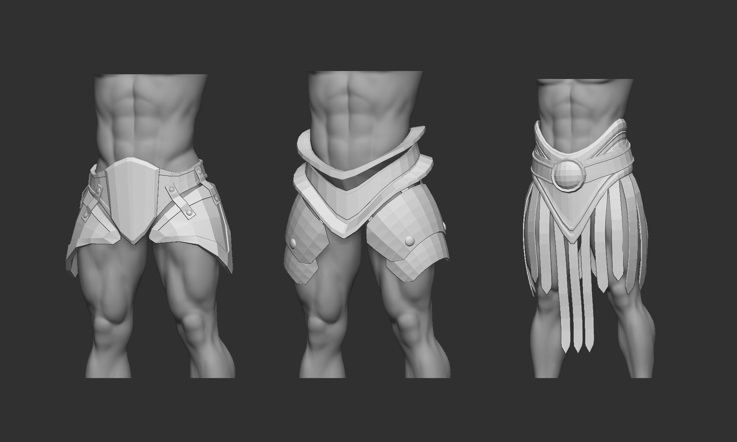 20 Low-poly medieval fantasy waist armor base mesh IMM brush 3D model_4
