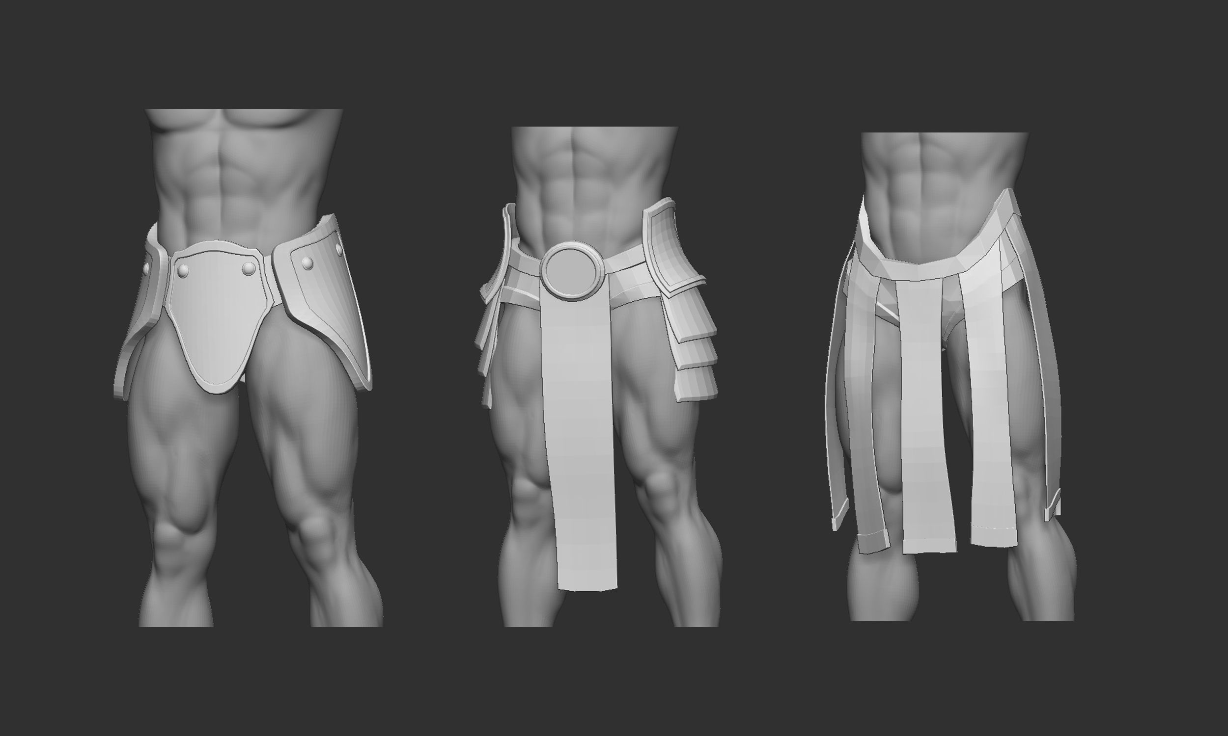 20 Low-poly medieval fantasy waist armor base mesh IMM brush 3D model_1