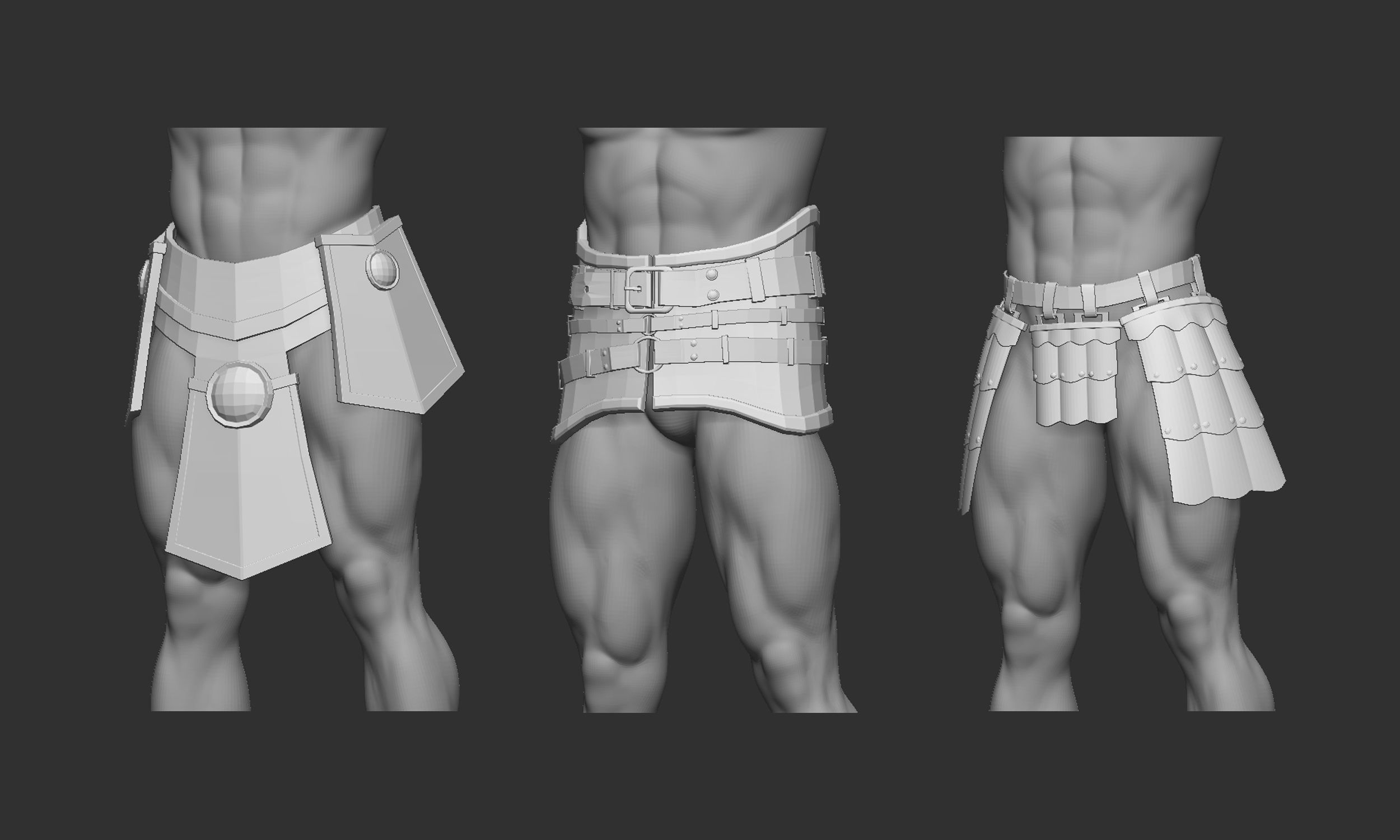 20 Low-poly medieval fantasy waist armor base mesh IMM brush 3D model_6