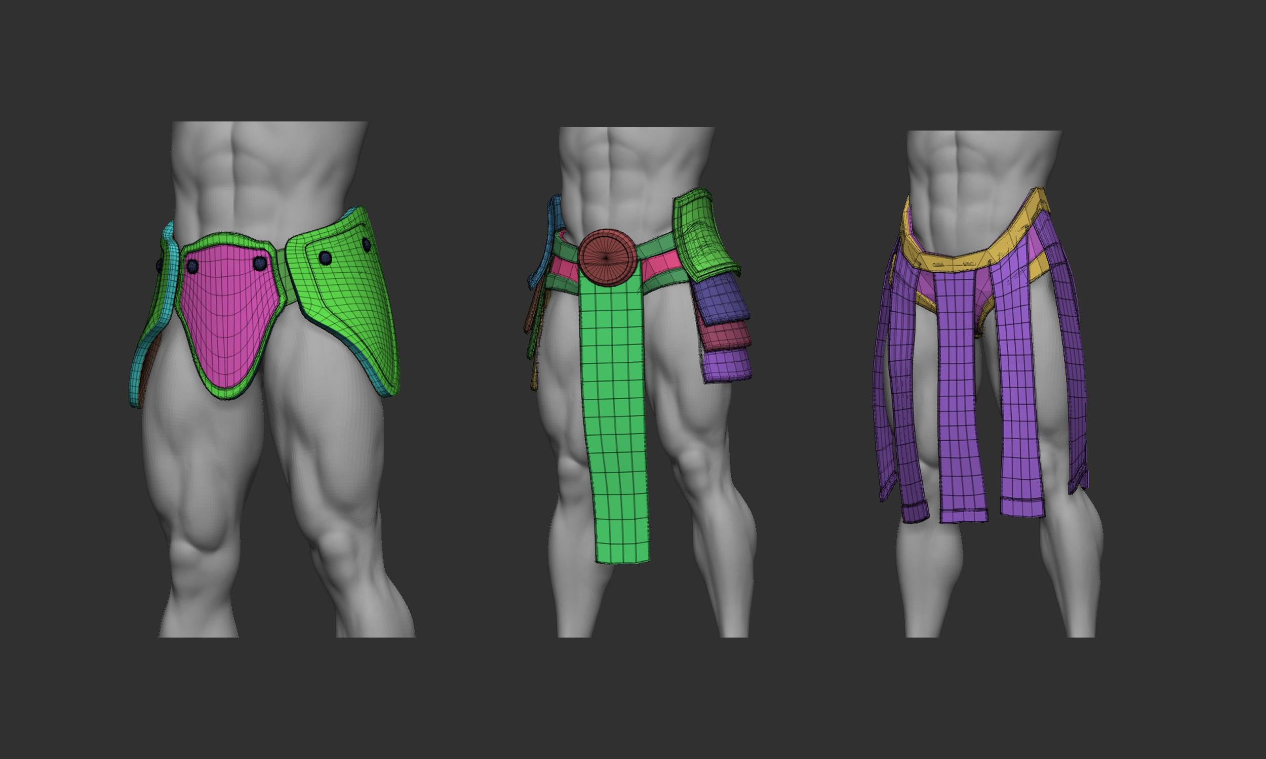 20 Low-poly medieval fantasy waist armor base mesh IMM brush 3D model_8