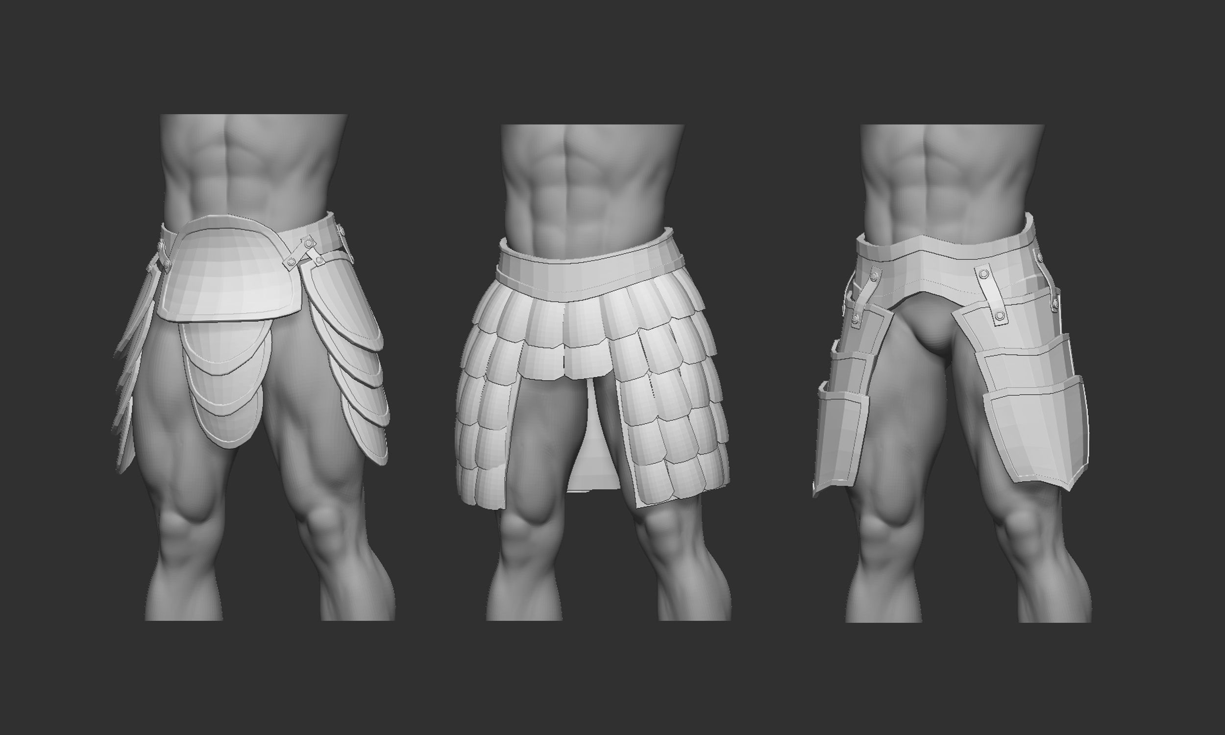 20 Low-poly medieval fantasy waist armor base mesh IMM brush 3D model_2