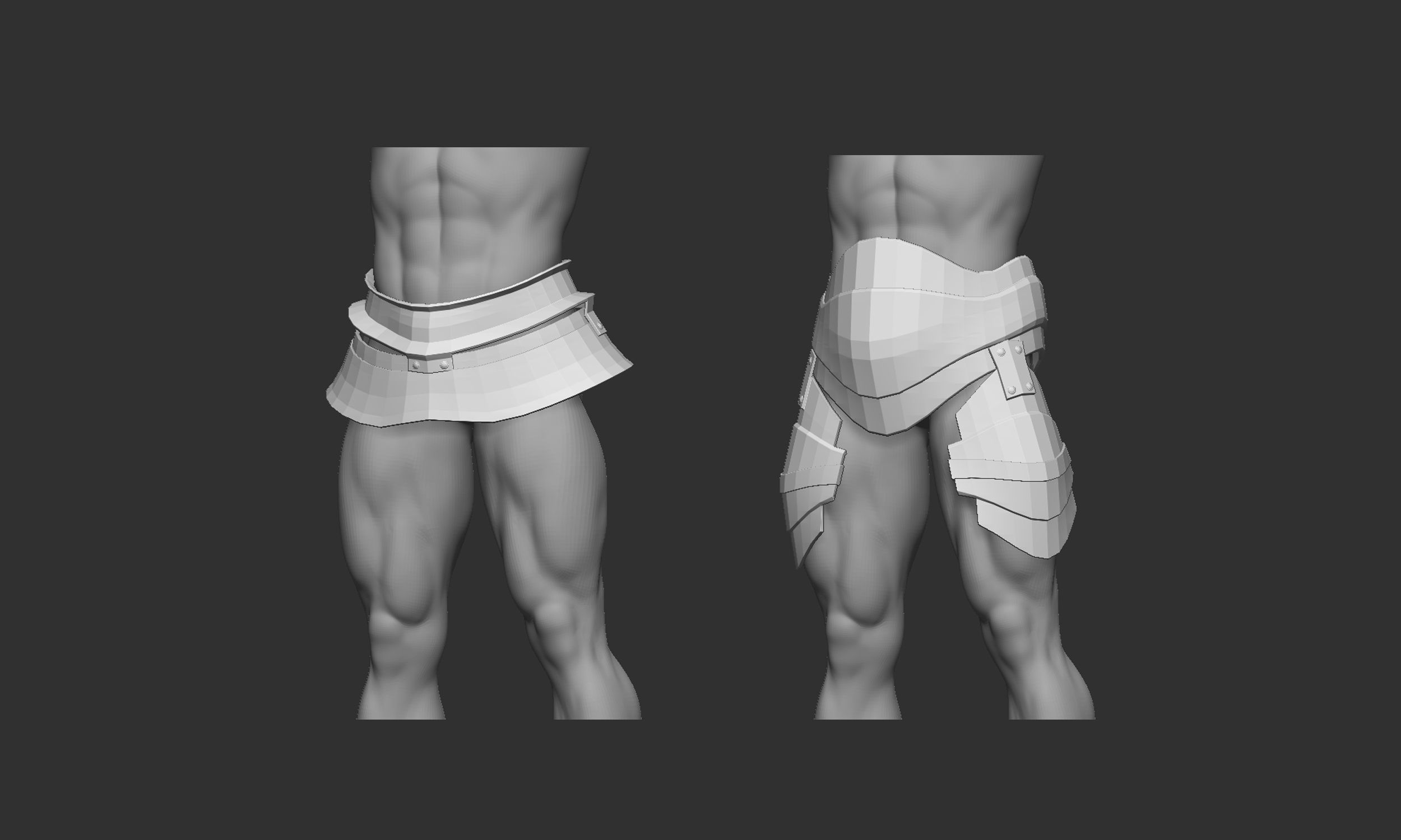 20 Low-poly medieval fantasy waist armor base mesh IMM brush 3D model_7