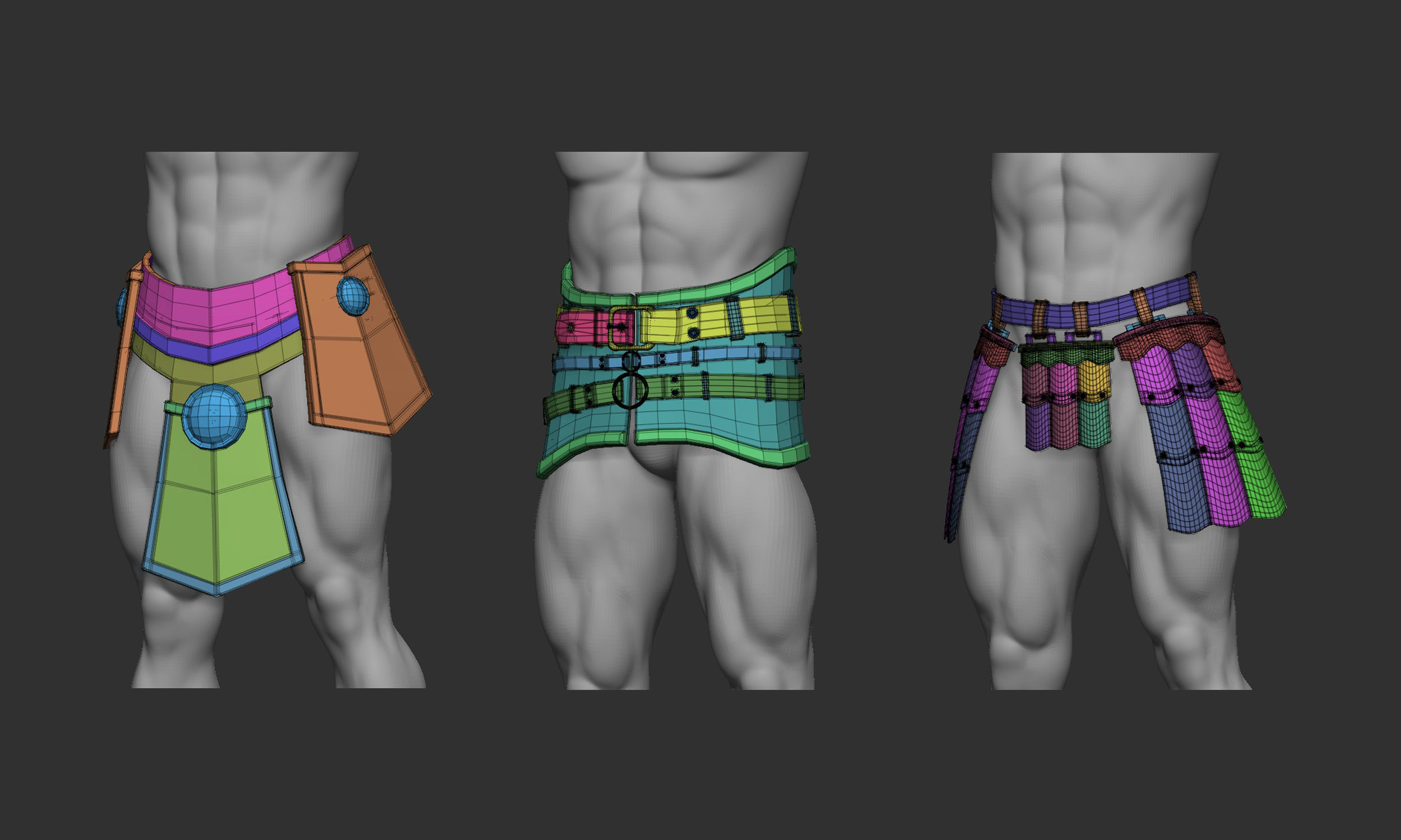 20 Low-poly medieval fantasy waist armor base mesh IMM brush 3D model_13