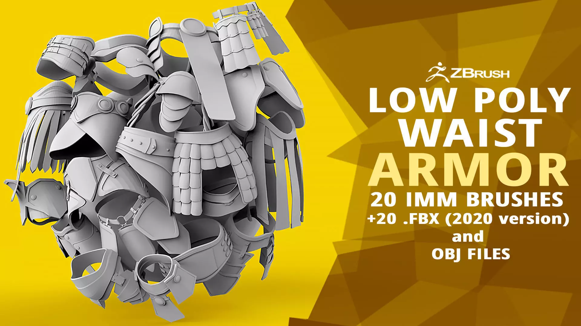 20 Low-poly medieval fantasy waist armor base mesh IMM brush 3D model_0