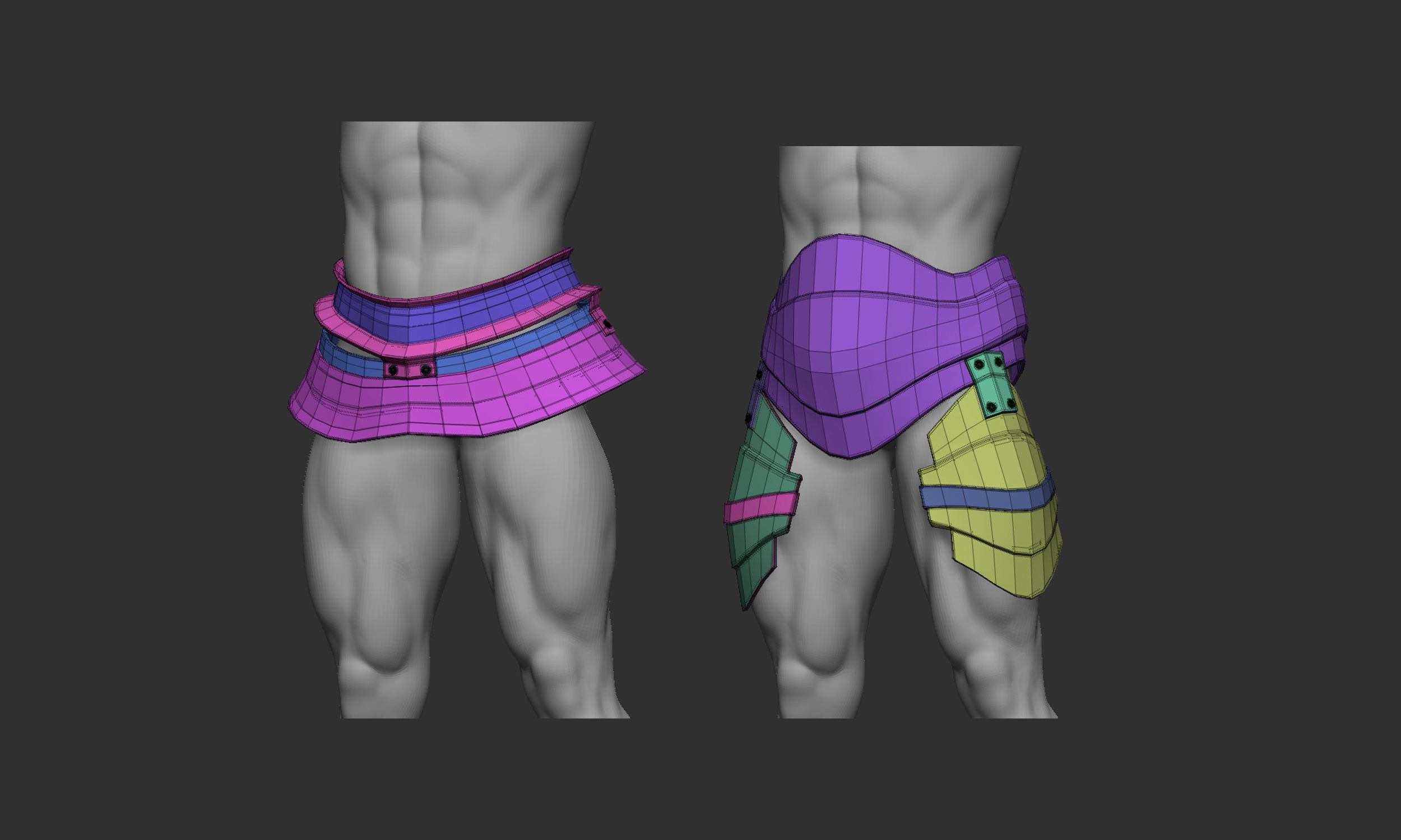 20 Low-poly medieval fantasy waist armor base mesh IMM brush 3D model_14