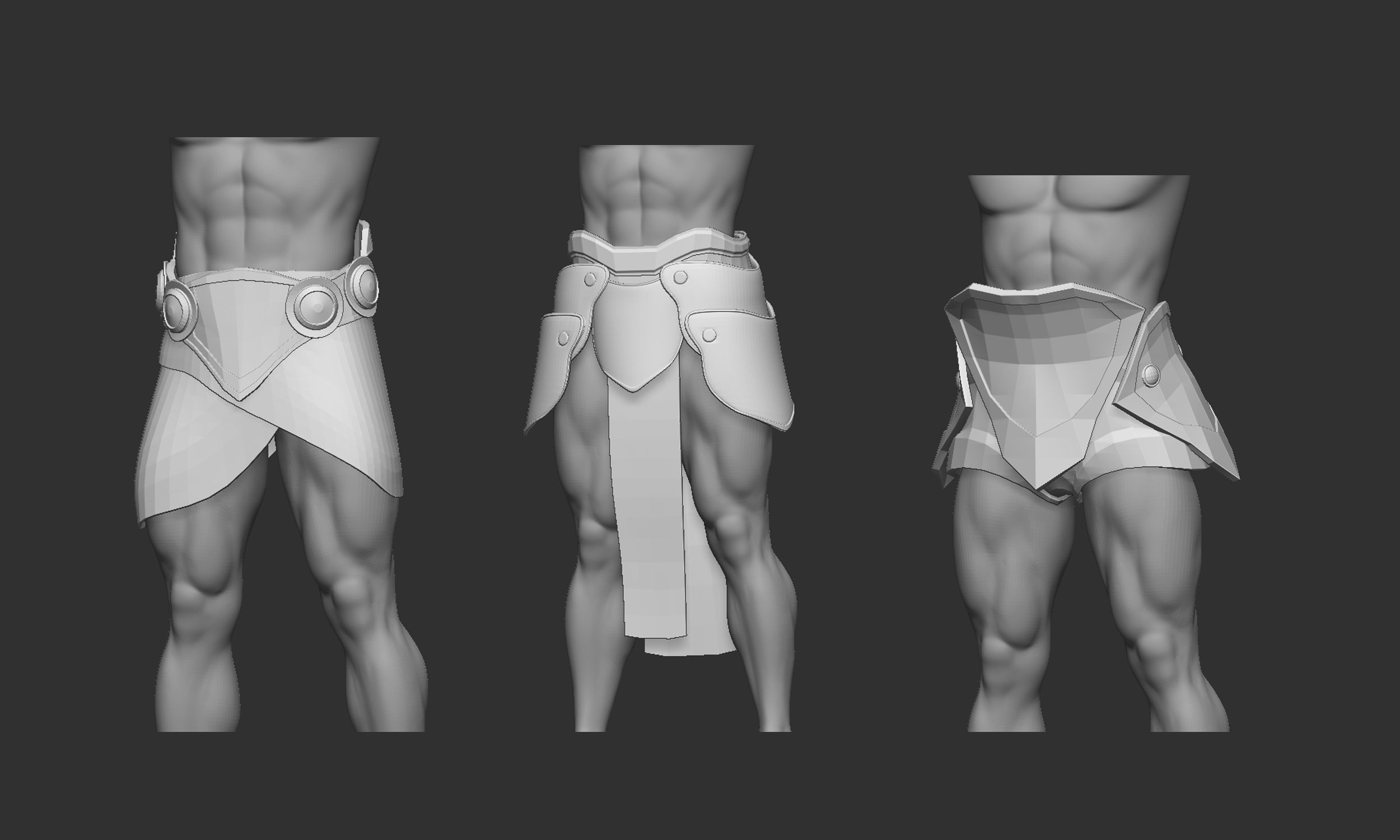 20 Low-poly medieval fantasy waist armor base mesh IMM brush 3D model_5