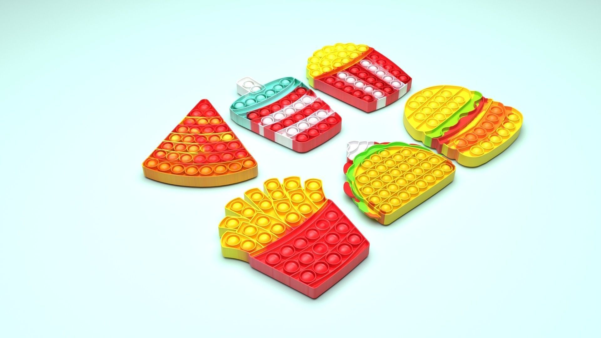 Fast Food Pop it Fidget Toys Set 3D model_19