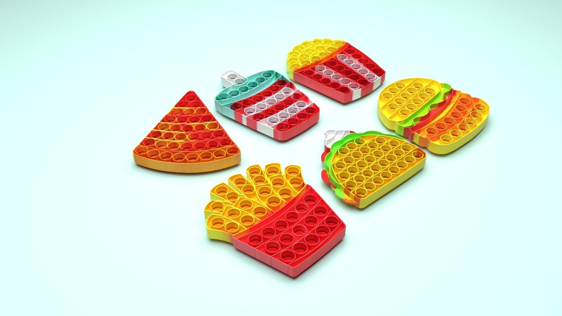 Fast Food Pop it Fidget Toys Set 3D model_20