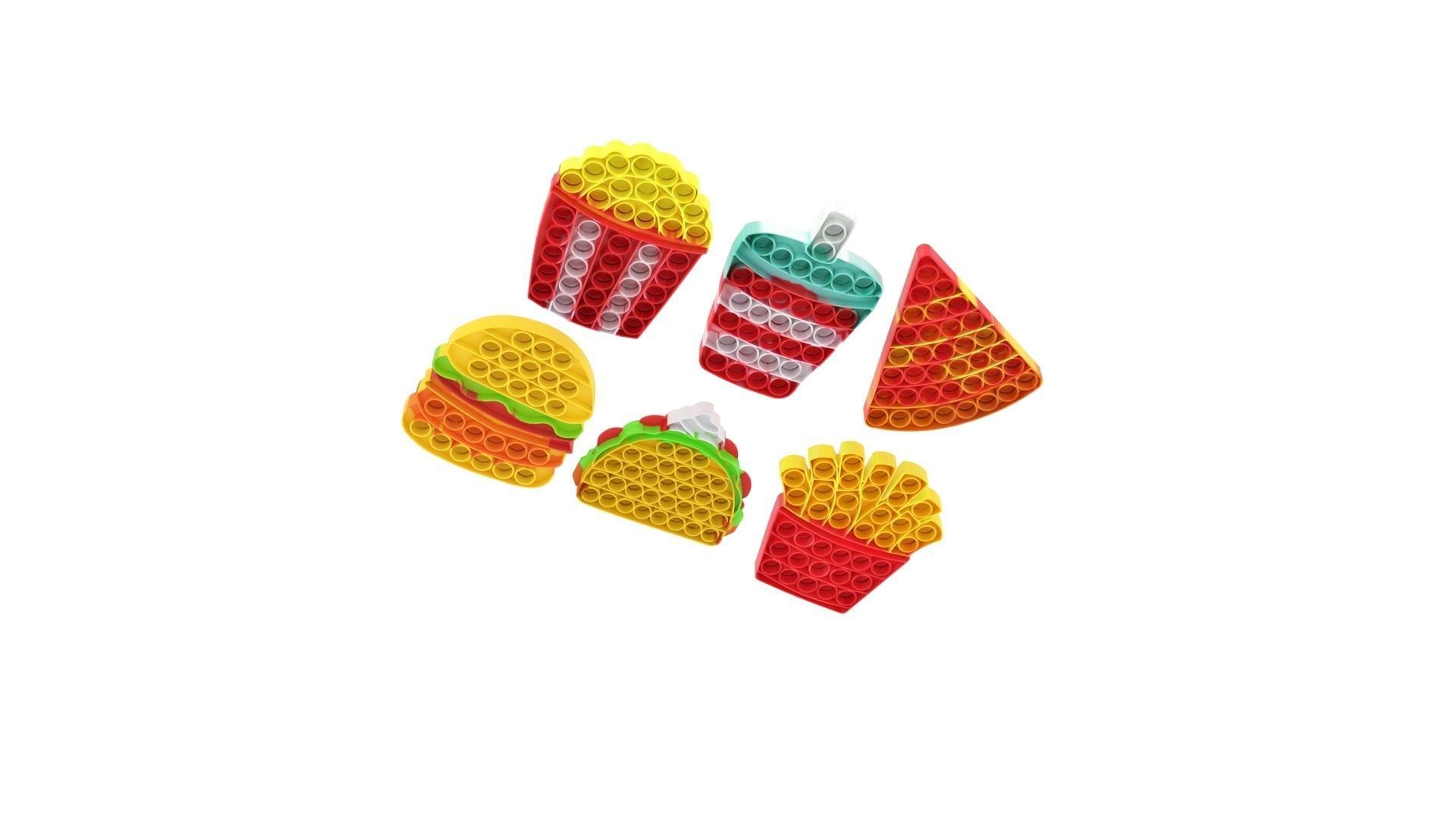 Fast Food Pop it Fidget Toys Set 3D model_6