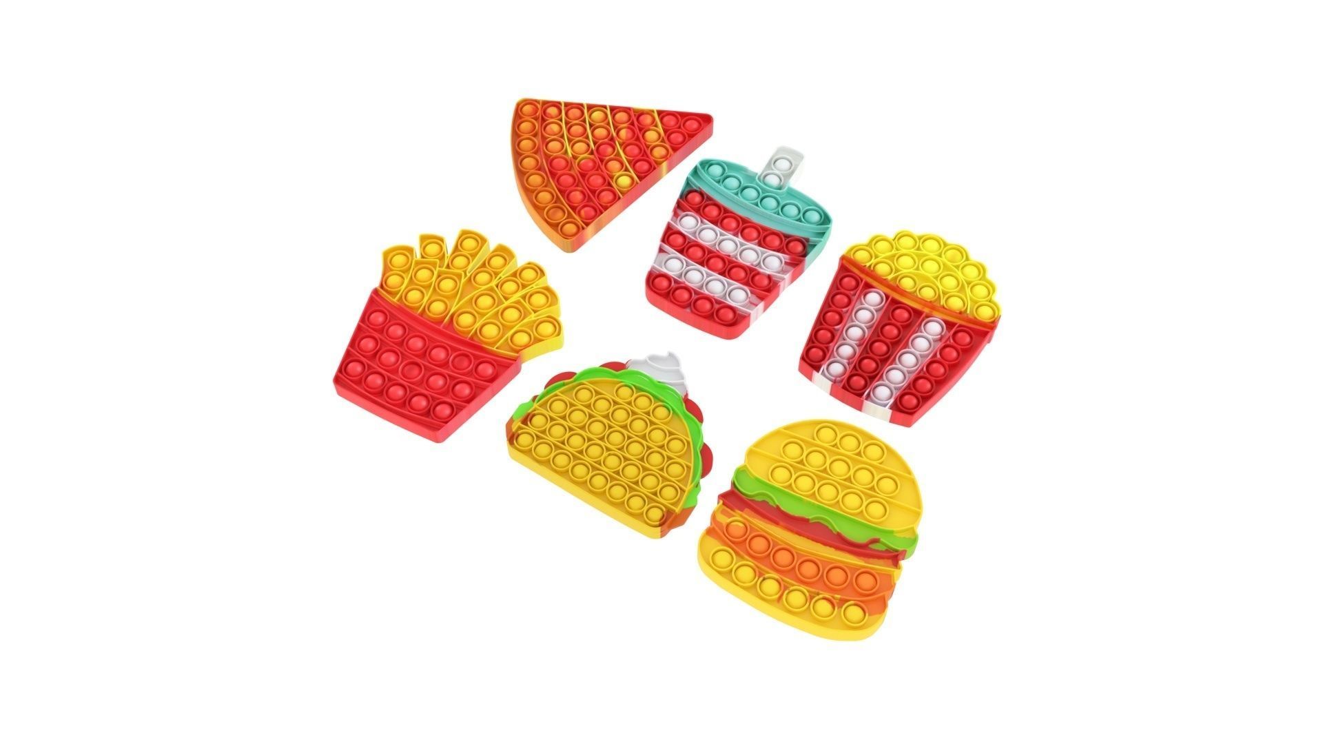 Fast Food Pop it Fidget Toys Set 3D model_1
