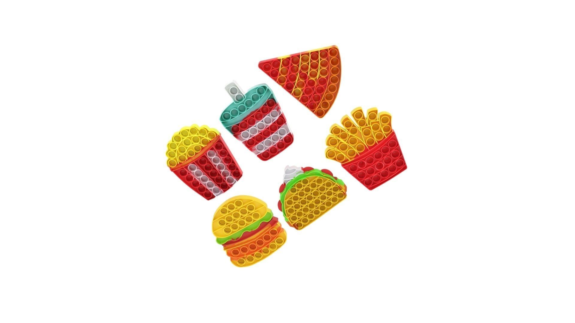 Fast Food Pop it Fidget Toys Set 3D model_7
