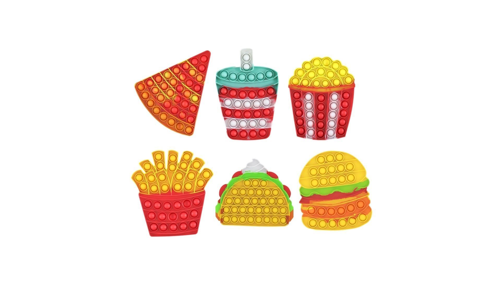 Fast Food Pop it Fidget Toys Set 3D model_8