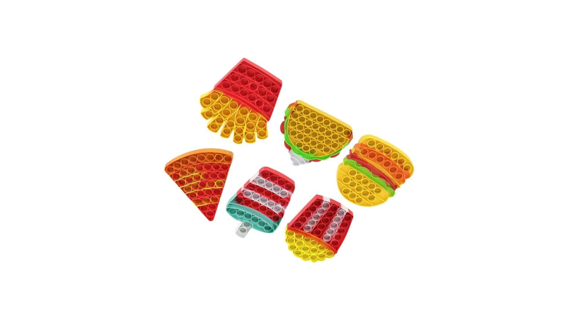 Fast Food Pop it Fidget Toys Set 3D model_4