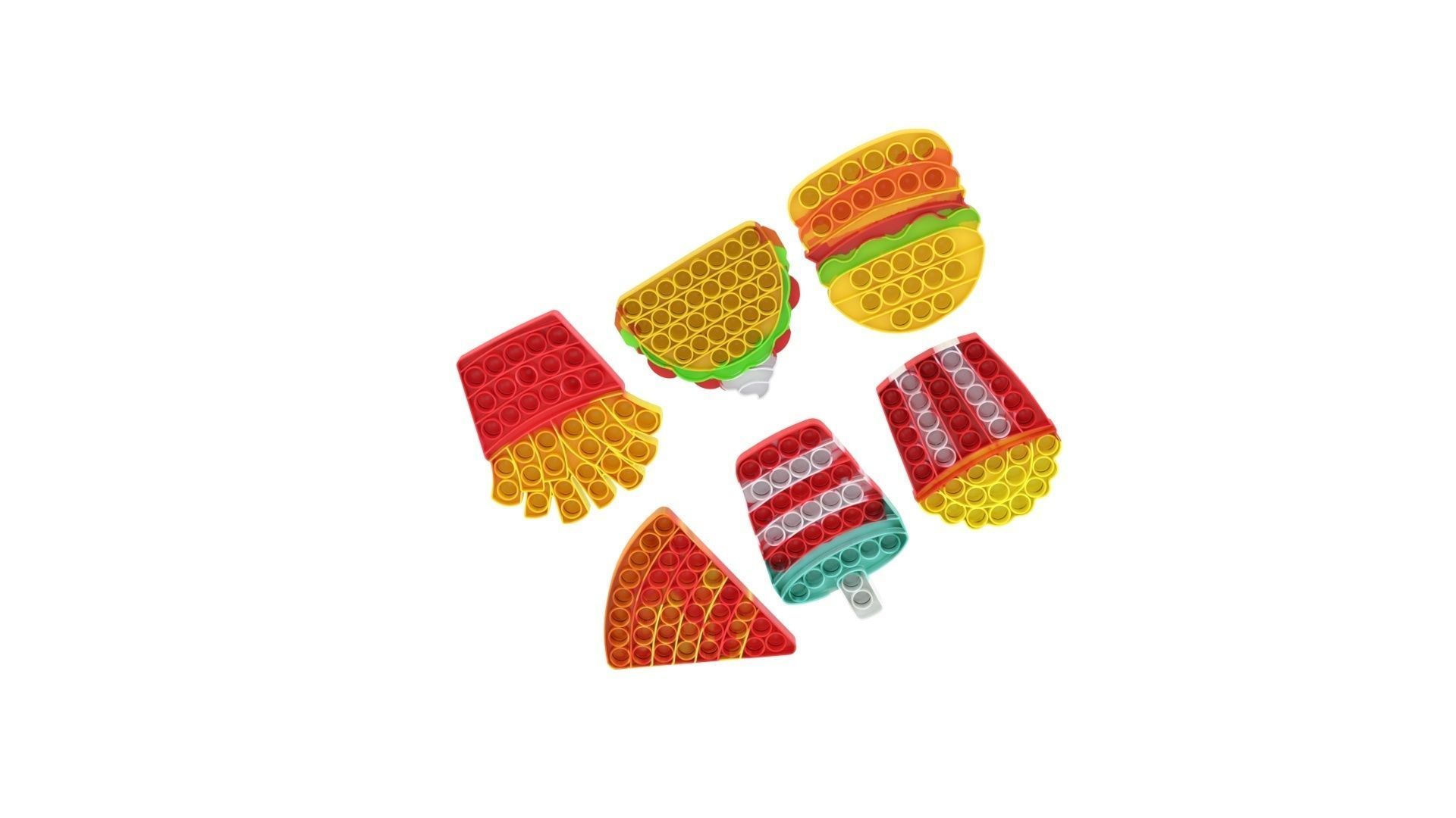 Fast Food Pop it Fidget Toys Set 3D model_5