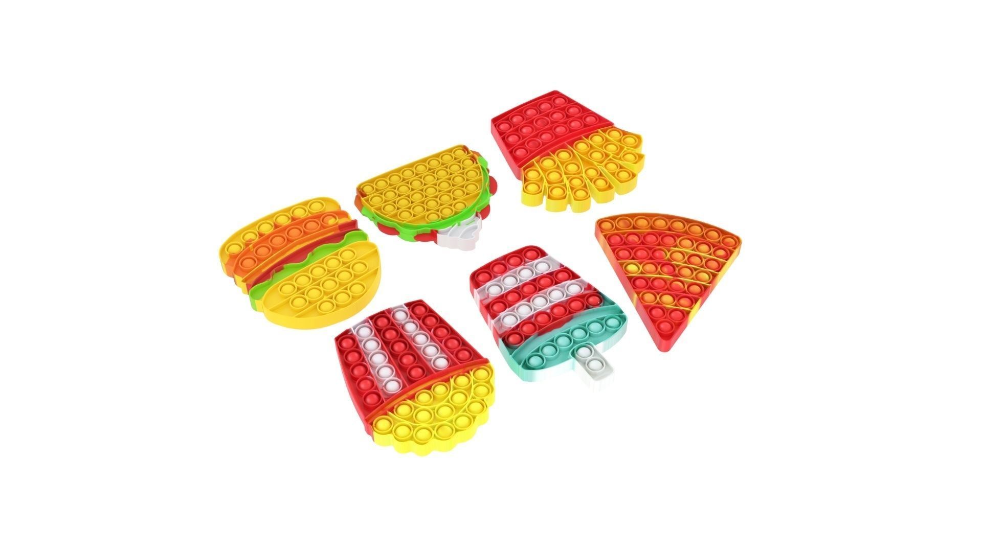 Fast Food Pop it Fidget Toys Set 3D model_2