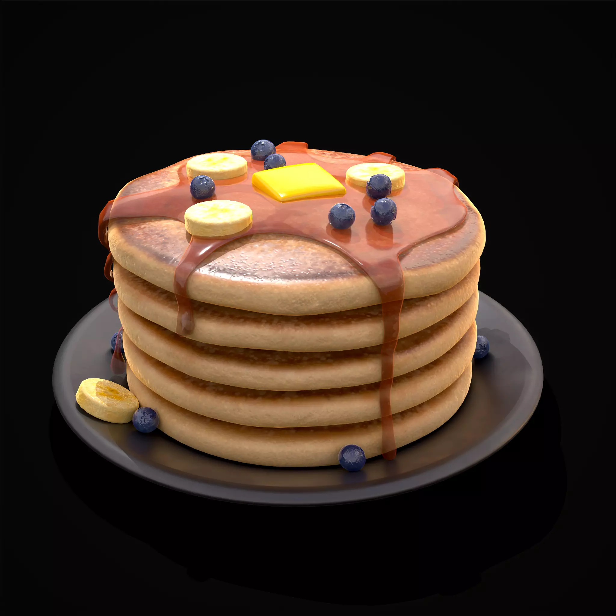 Blueberry Banana Pancakes Low-poly 3D model
