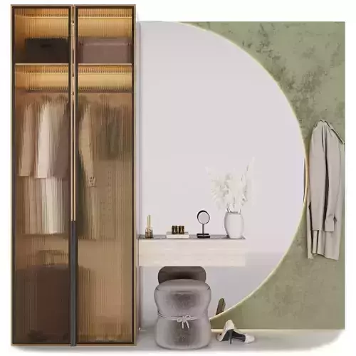 Hallway closet with clothes and accessories