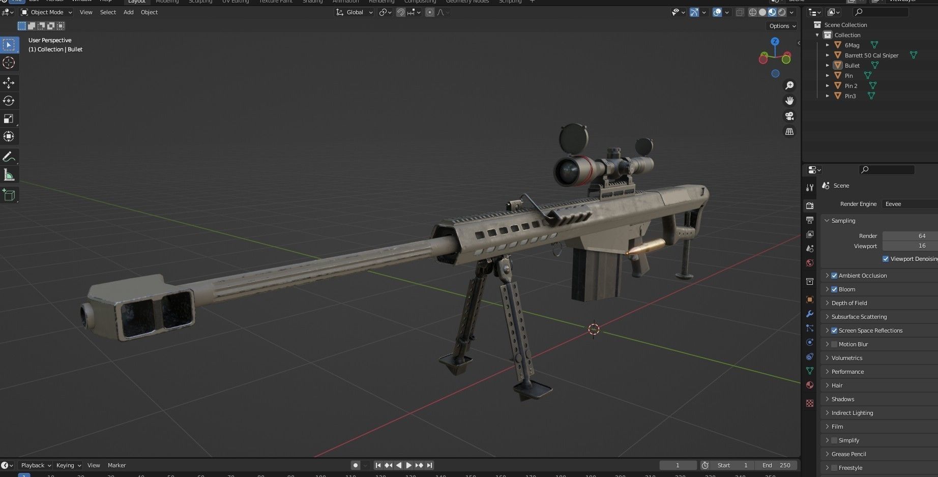 Barrett 50 Cal Sniper Rifle    Low-poly 3D model_11