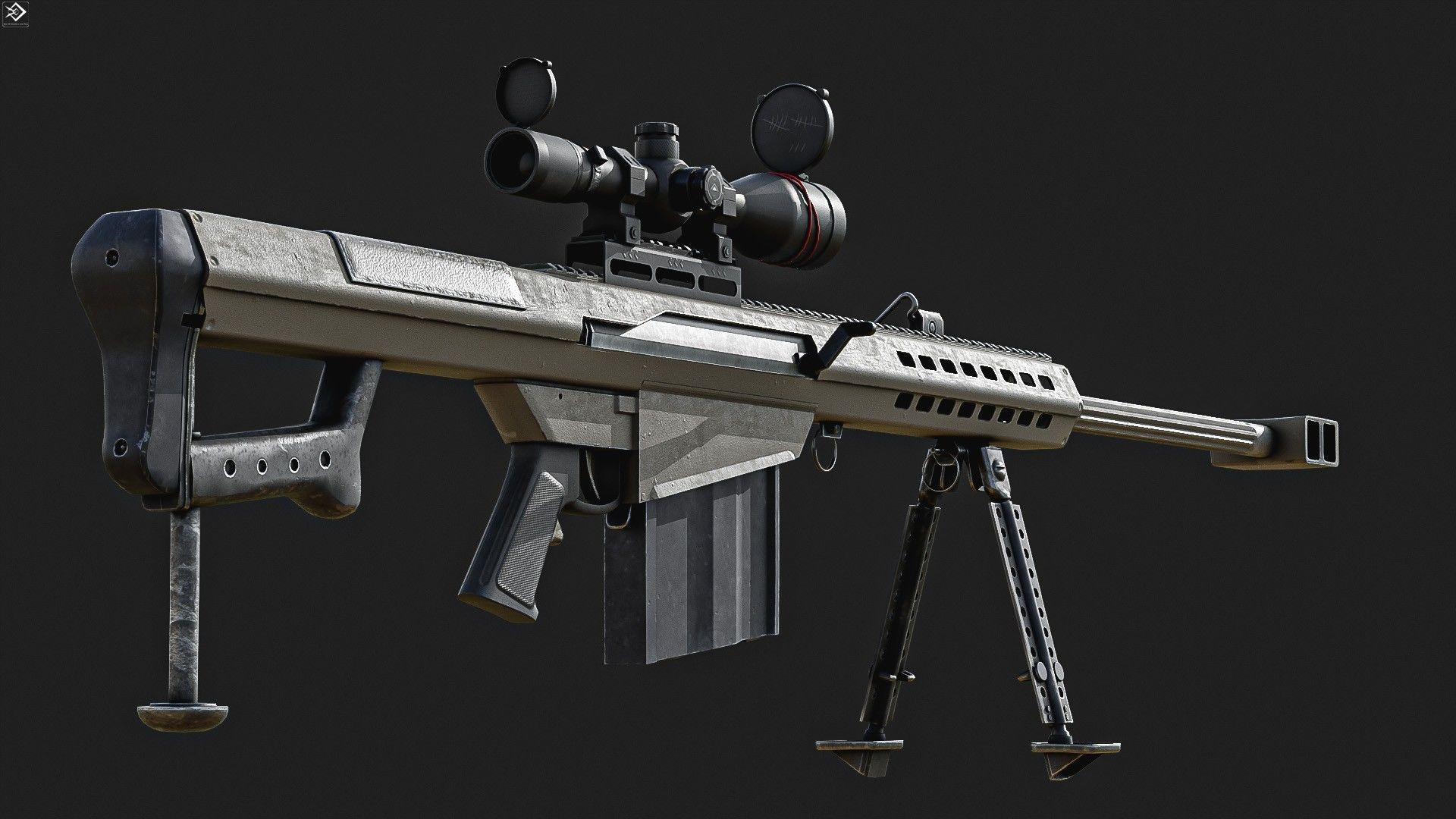 Barrett 50 Cal Sniper Rifle    Low-poly 3D model_3