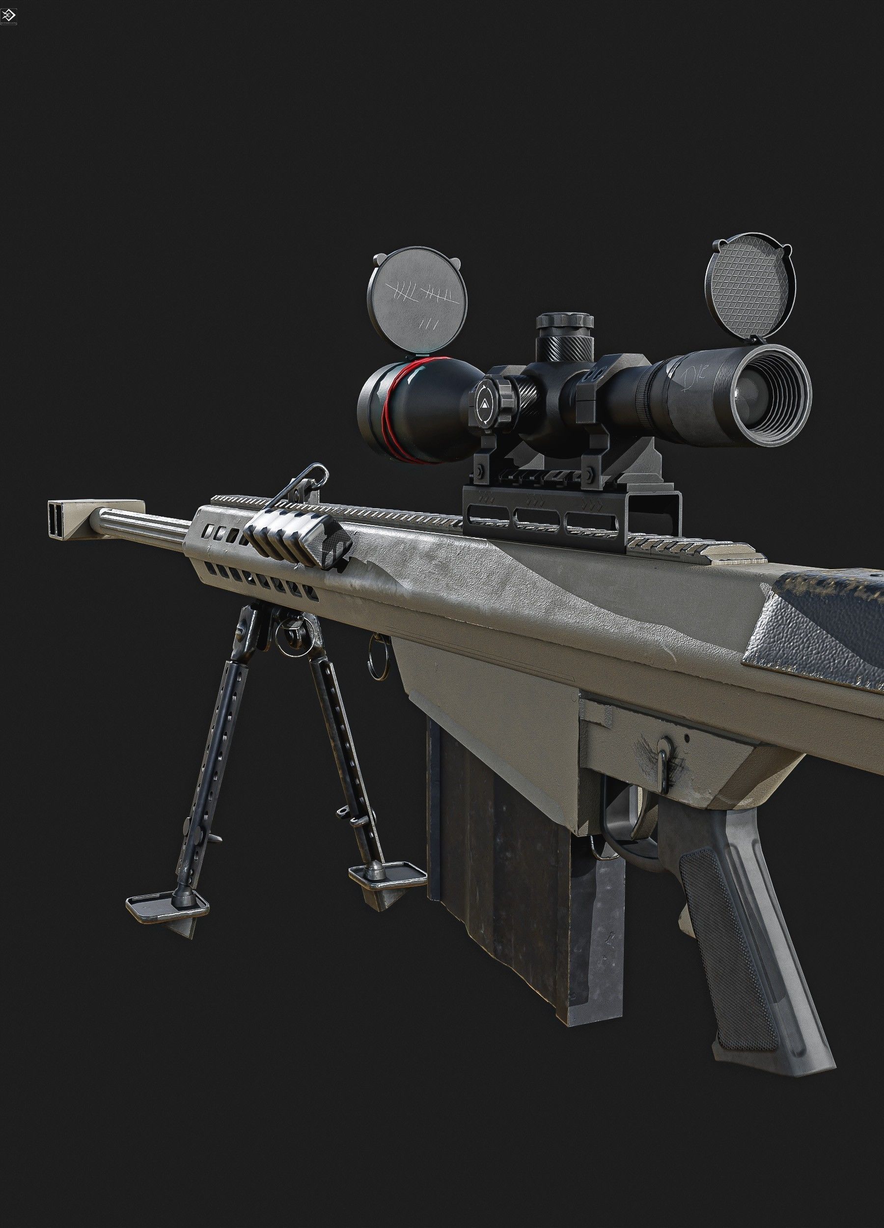 Barrett 50 Cal Sniper Rifle    Low-poly 3D model_14