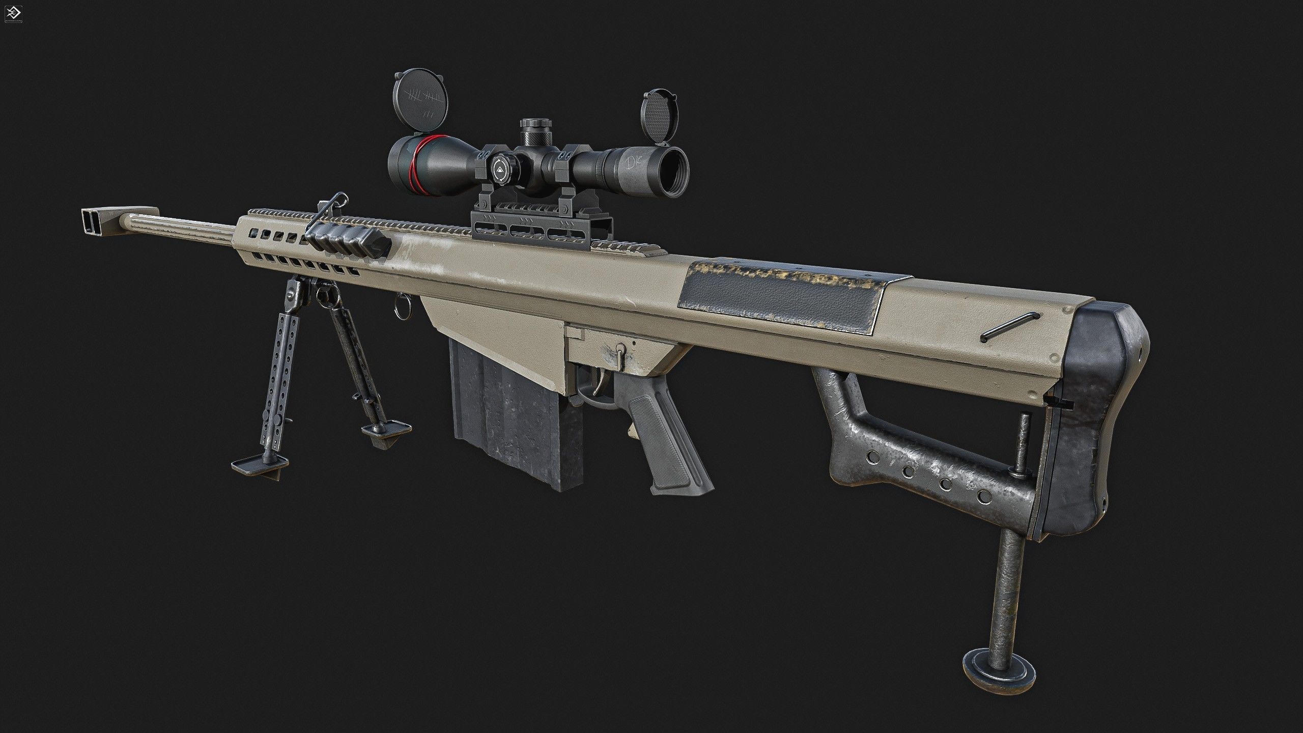 Barrett 50 Cal Sniper Rifle    Low-poly 3D model_7