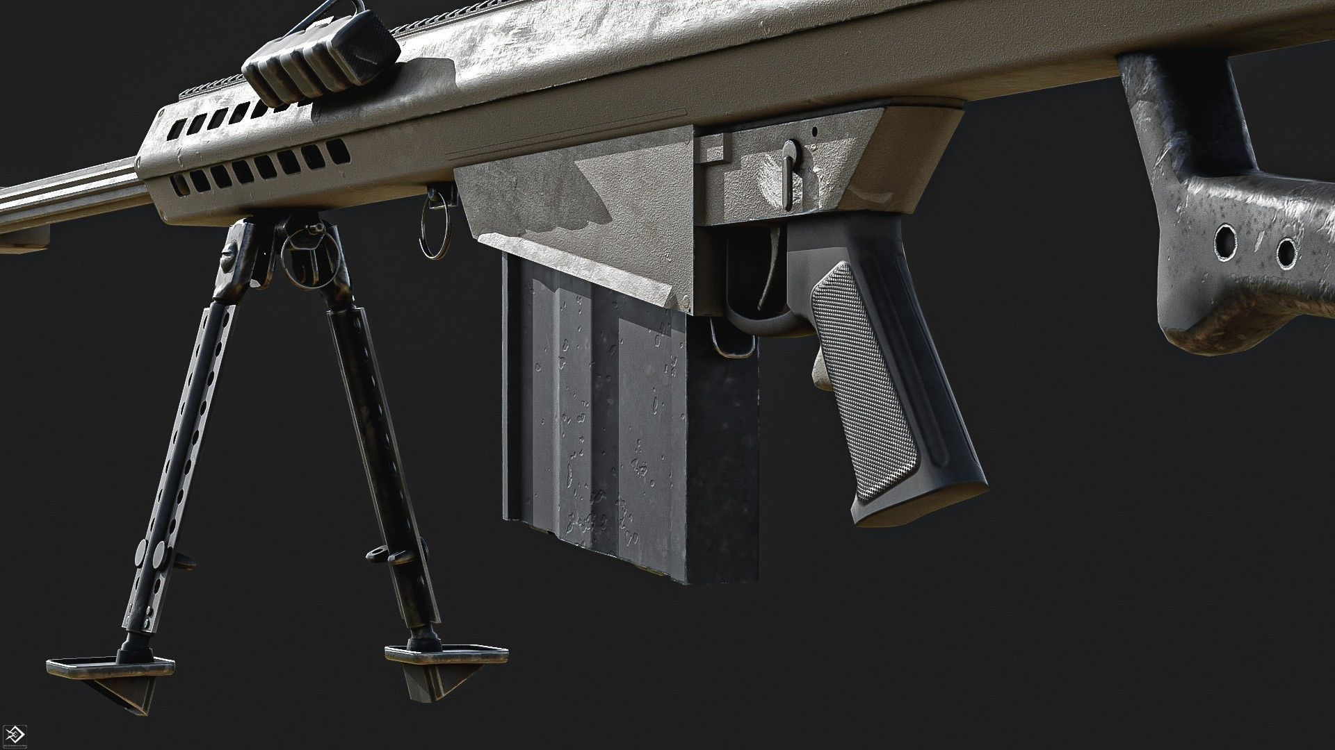 Barrett 50 Cal Sniper Rifle    Low-poly 3D model_4