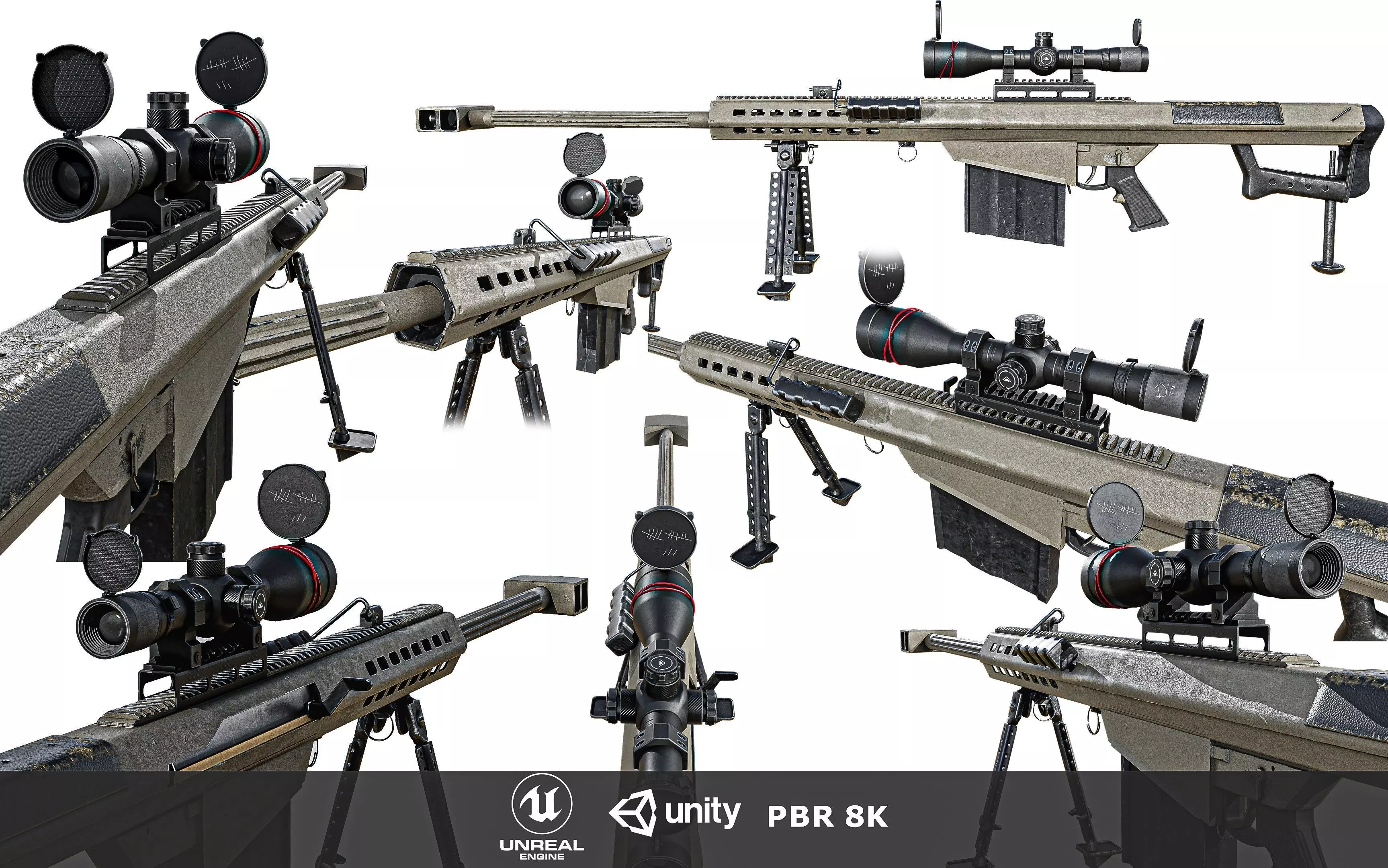 Barrett 50 Cal Sniper Rifle    Low-poly 3D model_0
