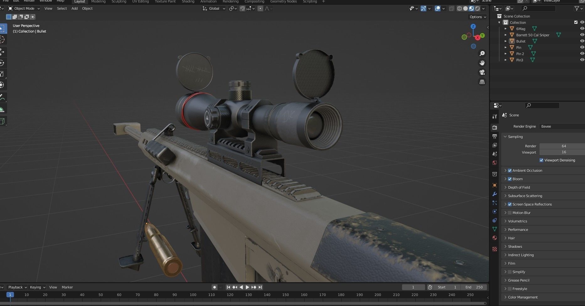 Barrett 50 Cal Sniper Rifle    Low-poly 3D model_18