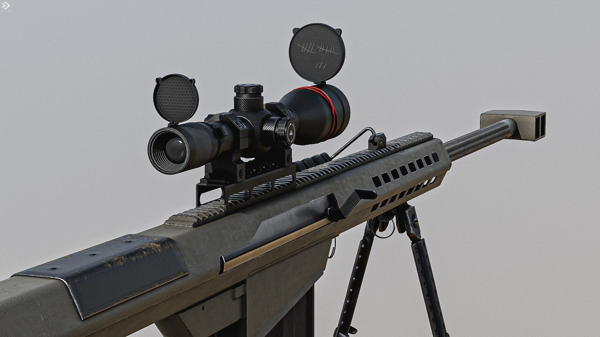 Barrett 50 Cal Sniper Rifle    Low-poly 3D model_15