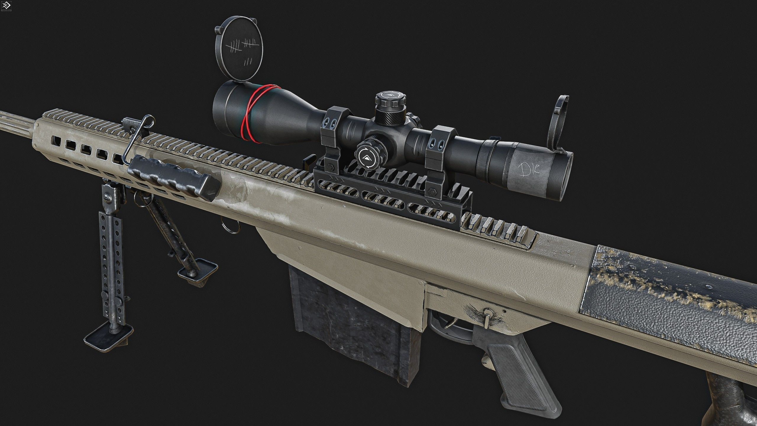 Barrett 50 Cal Sniper Rifle    Low-poly 3D model_9