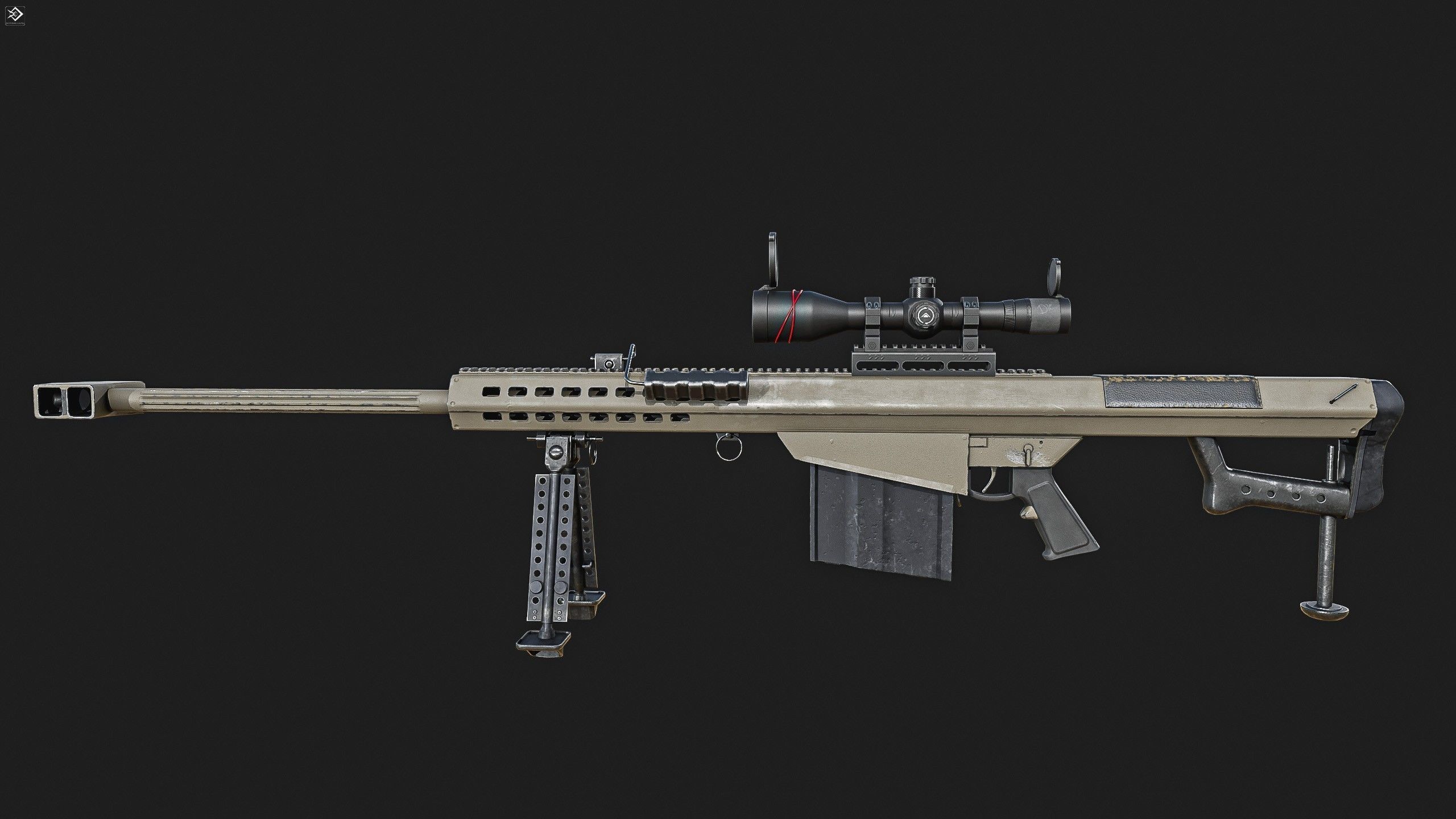 Barrett 50 Cal Sniper Rifle    Low-poly 3D model_6