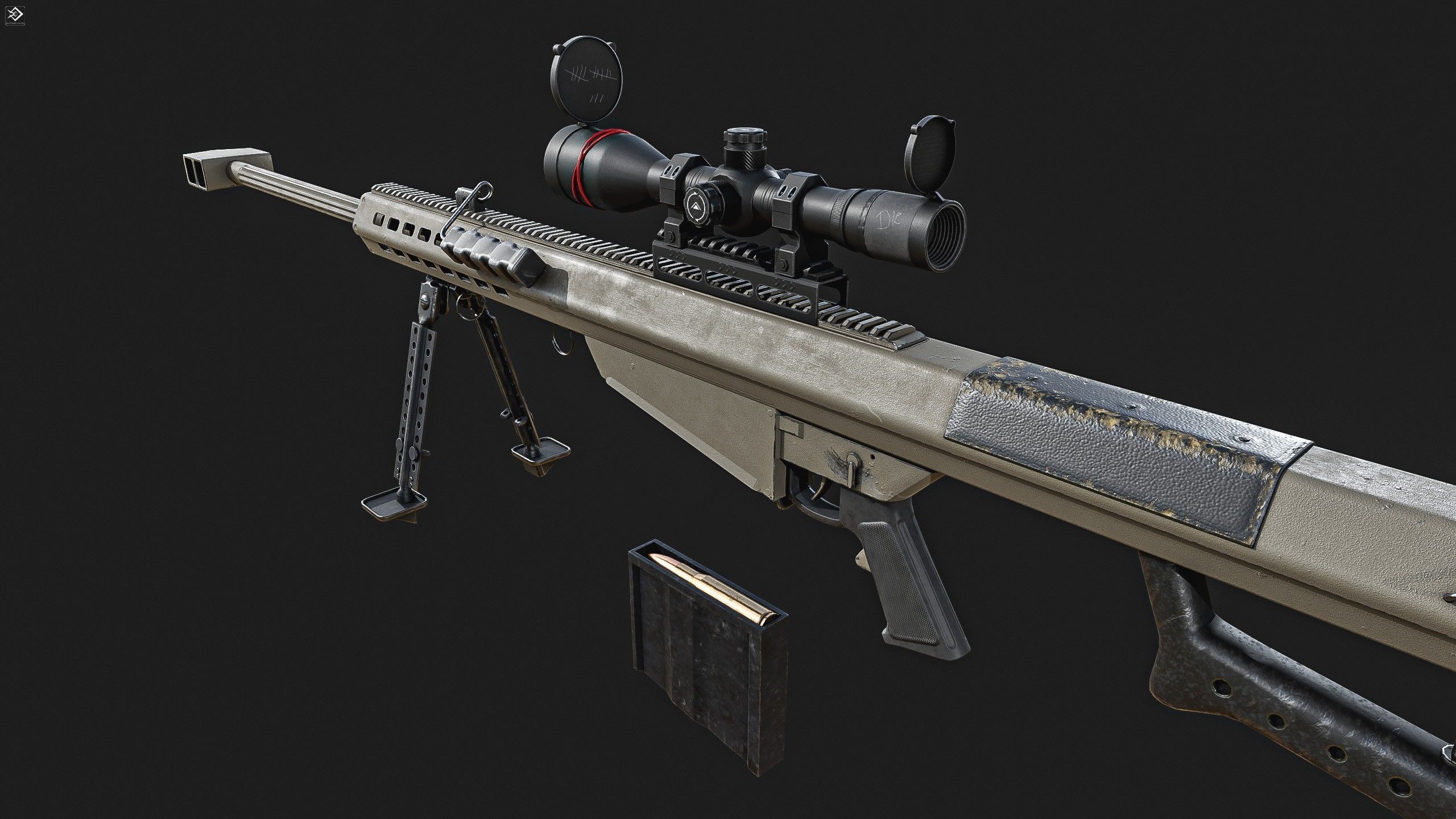 Barrett 50 Cal Sniper Rifle    Low-poly 3D model_16